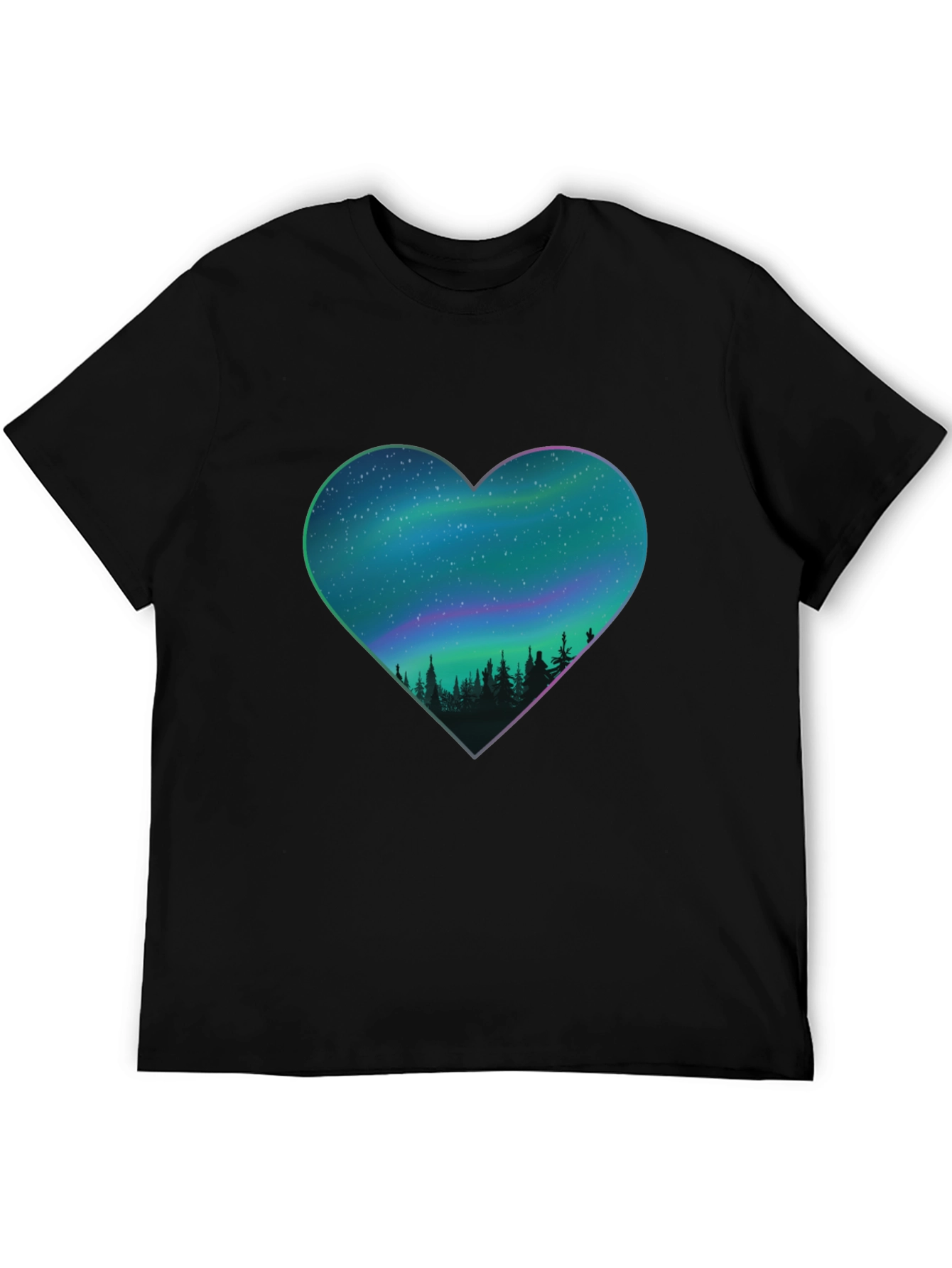 Black Northern Lights Heart Graphic Tee view 5