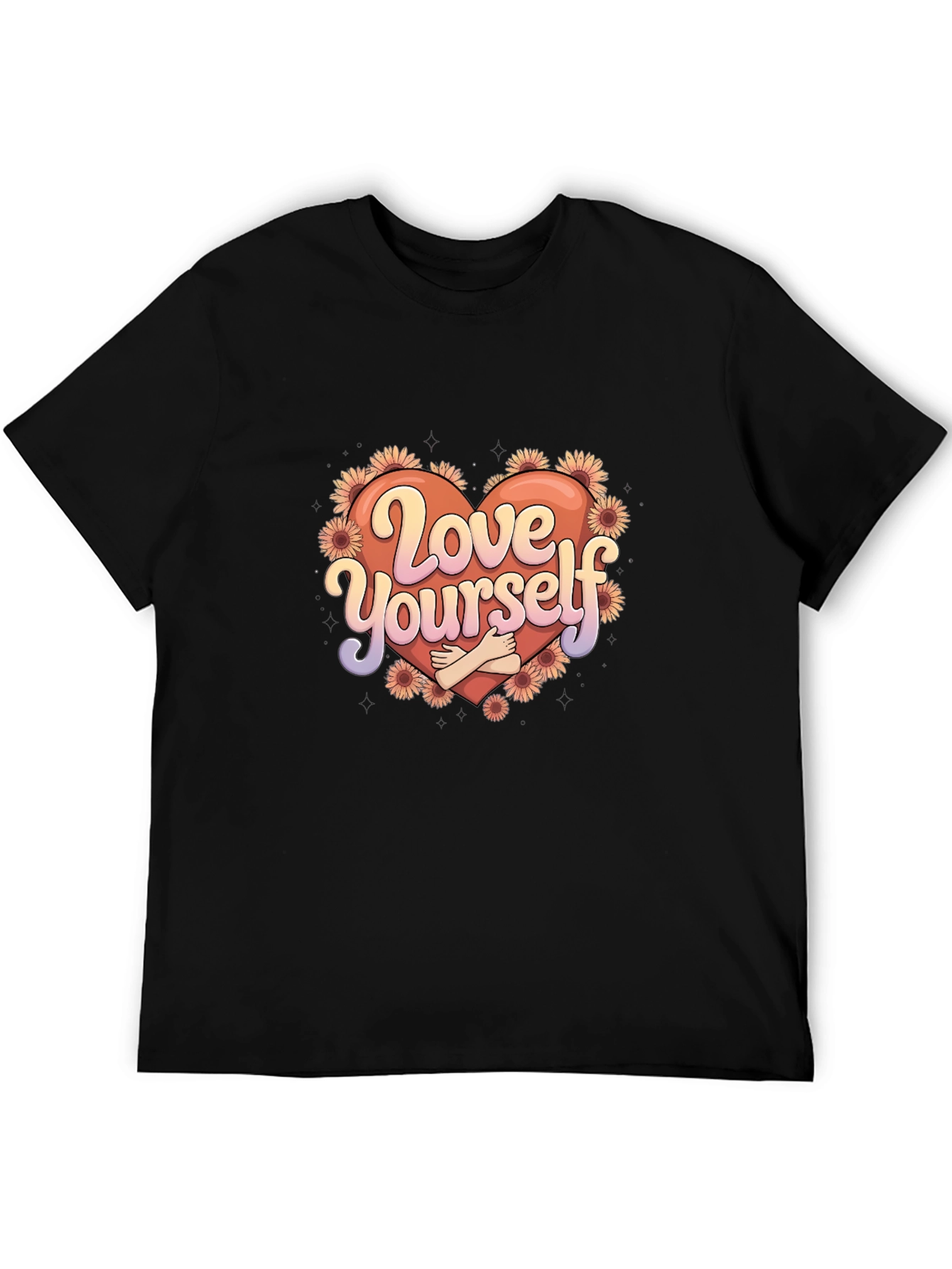 Black Love Yourself Graphic Tee - Heart & Flowers view 5