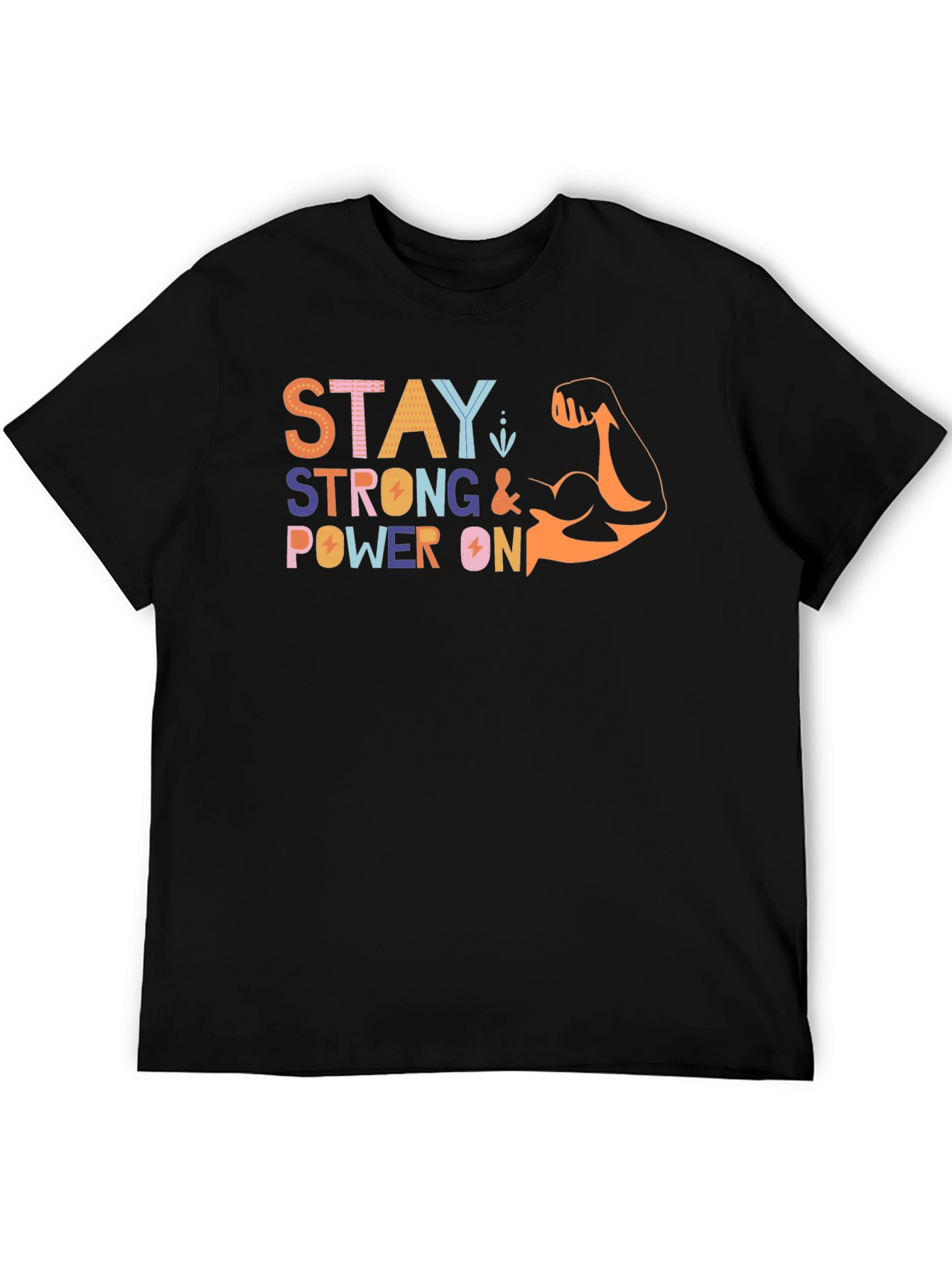 Black Stay Strong Graphic Print Crew Neck T-Shirt view 5