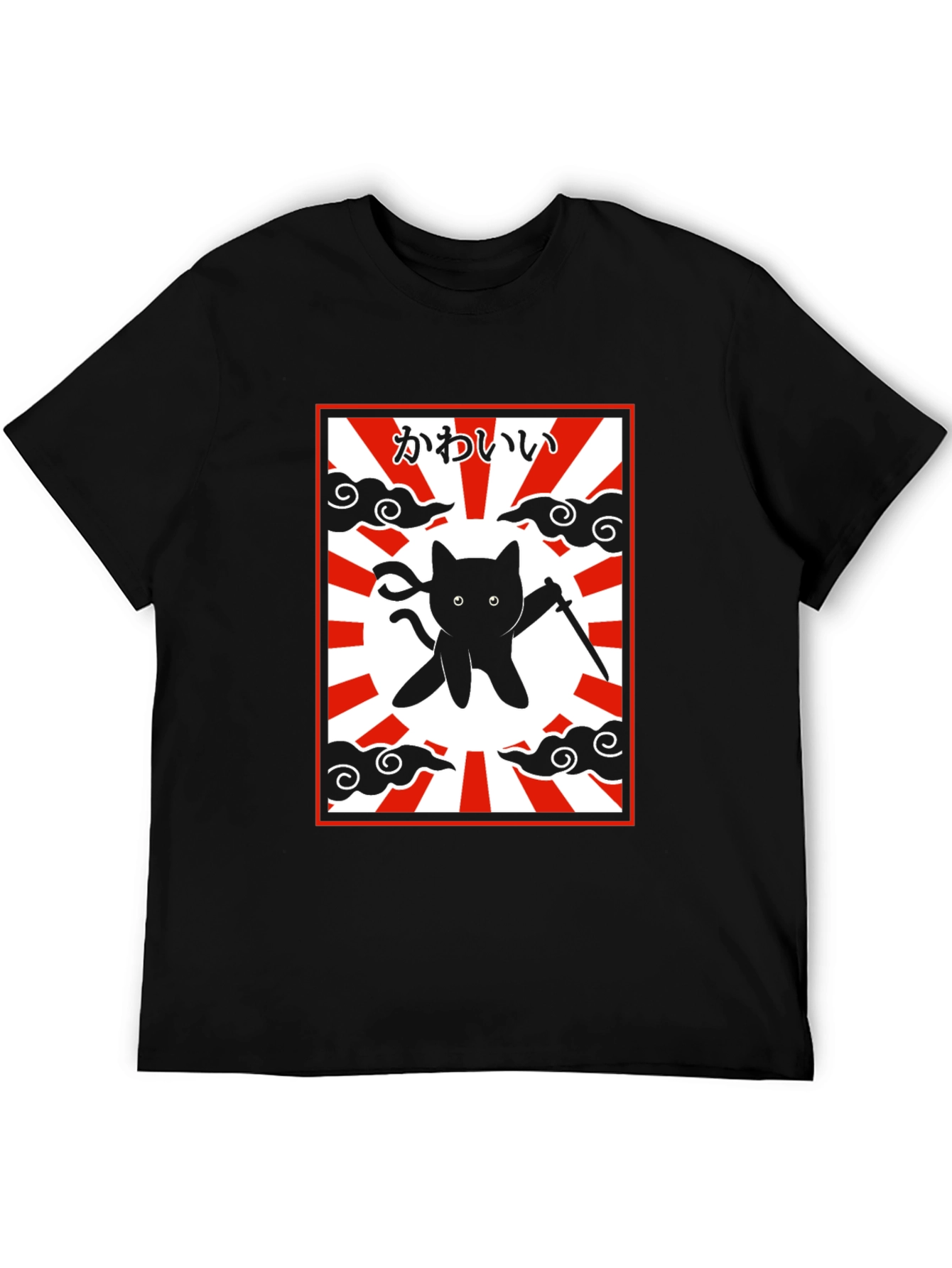 Black Ninja Cat Graphic T-Shirt - Kawaii Japanese Design view 5