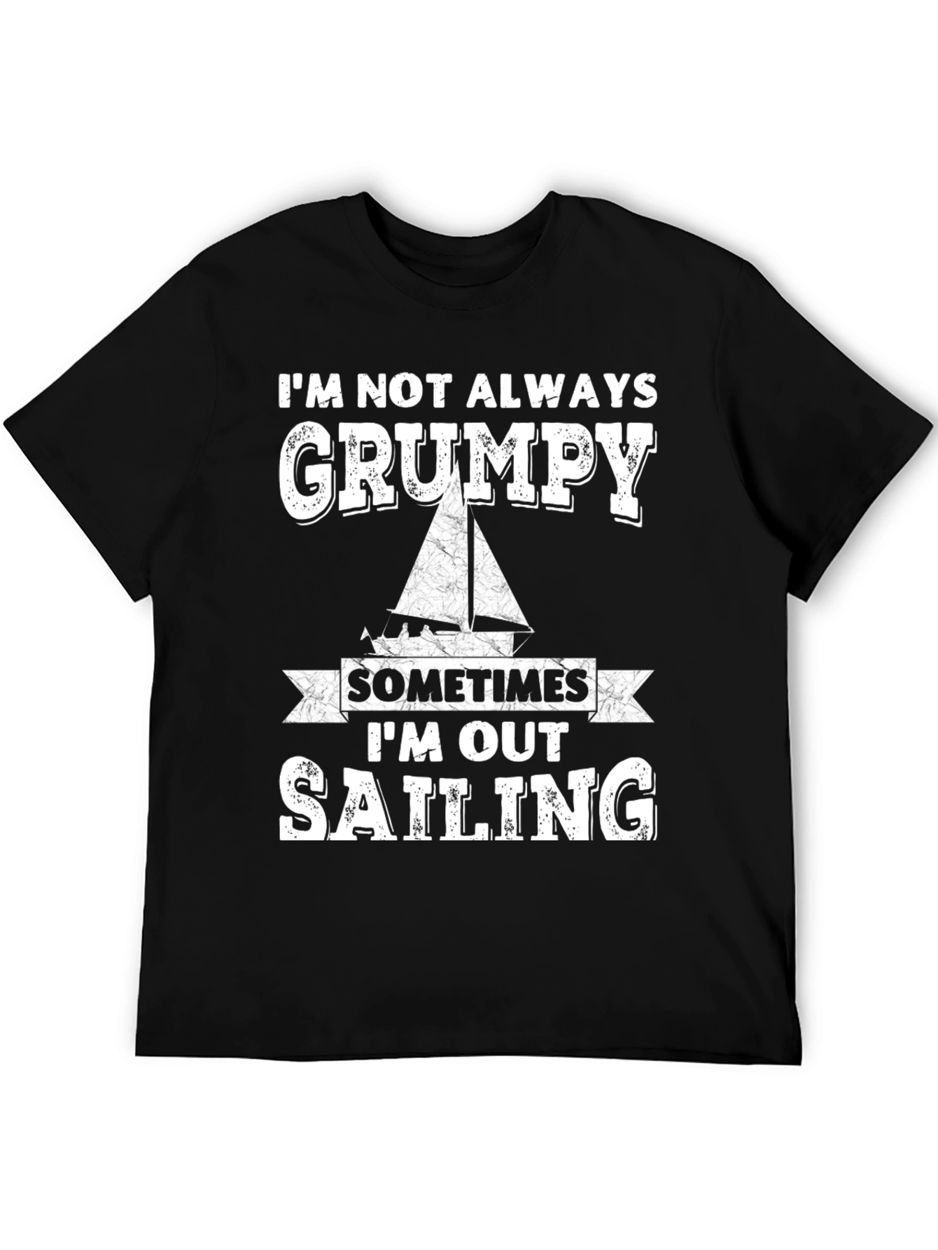 Black Grumpy Sailing T-Shirt, Black Crew Neck view 5