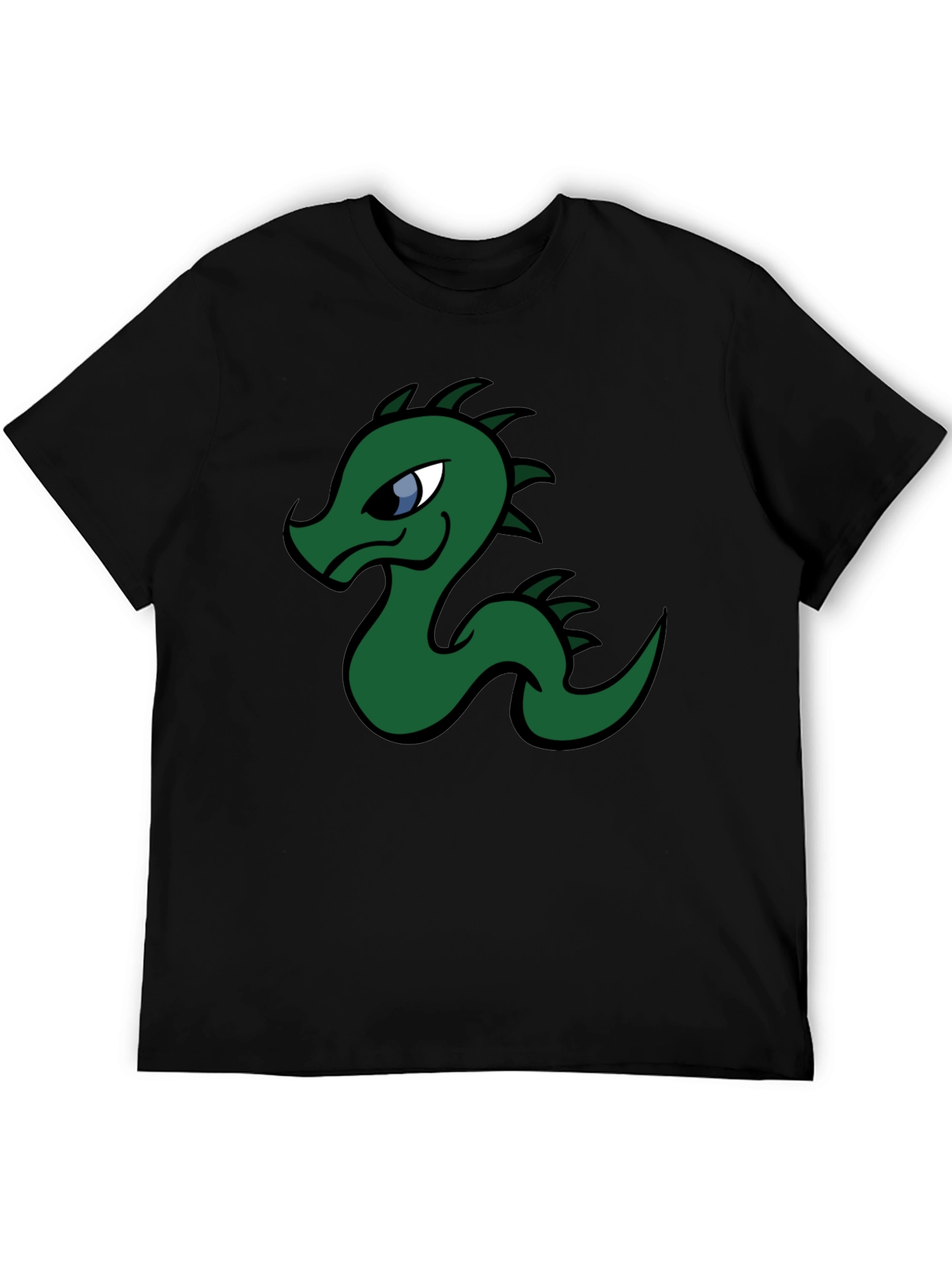 Black Cartoon Dragon Graphic Tee - Black Cotton T-Shirt view 5
