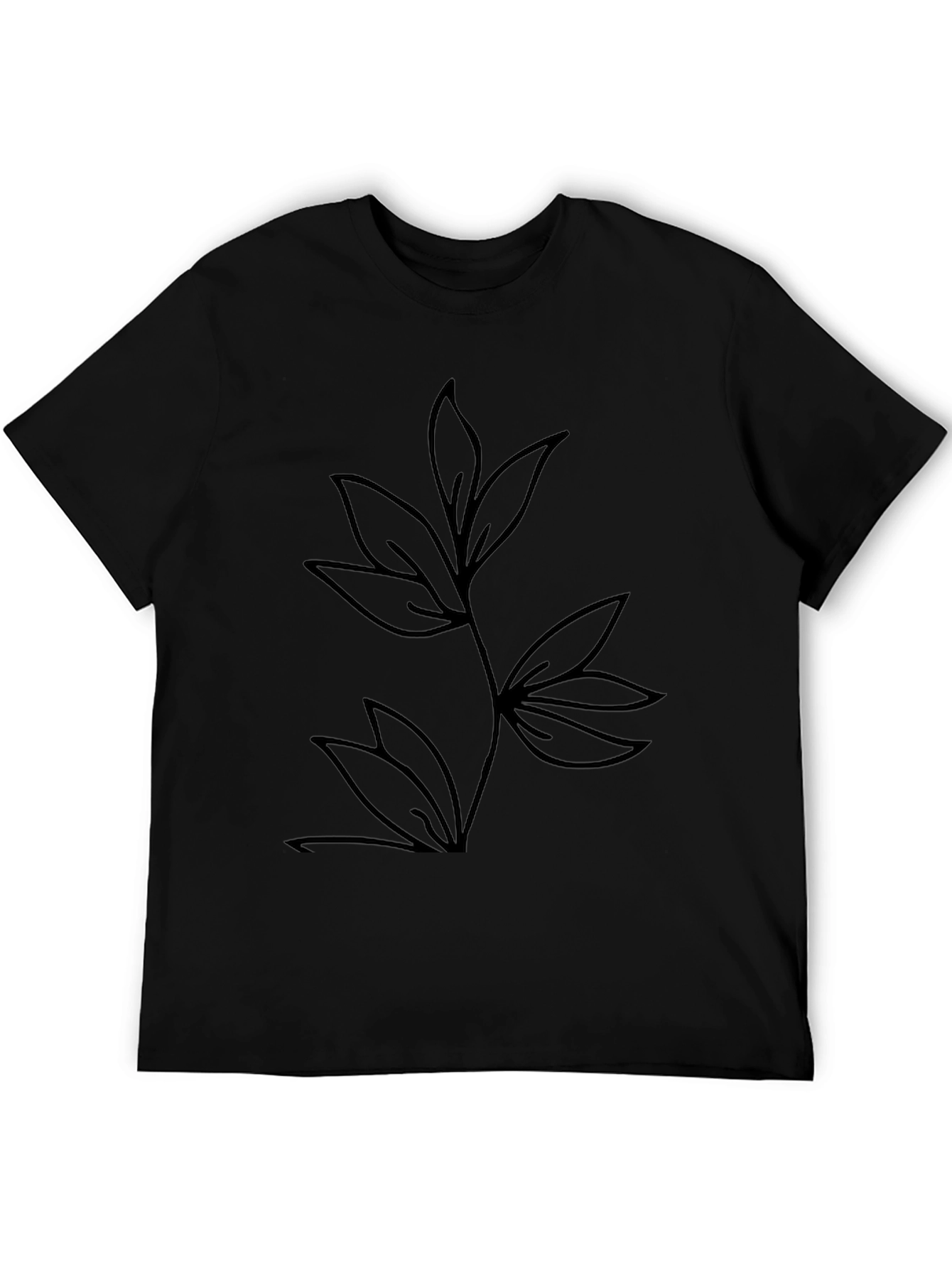 Black Minimalist Leaf Design Black T-Shirt view 5