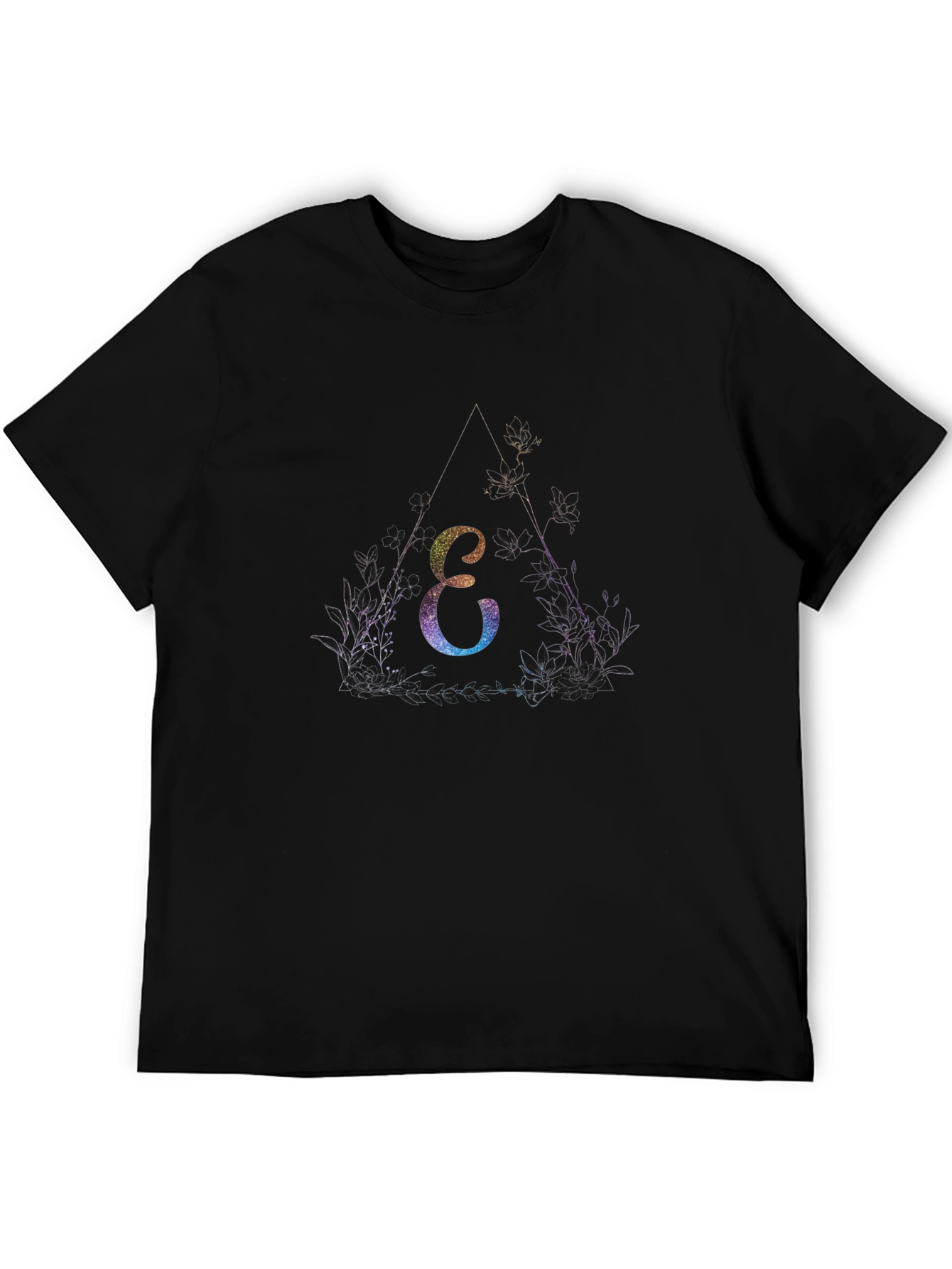 Black Mystic Letter E T-Shirt - Black Cotton Tee view 5