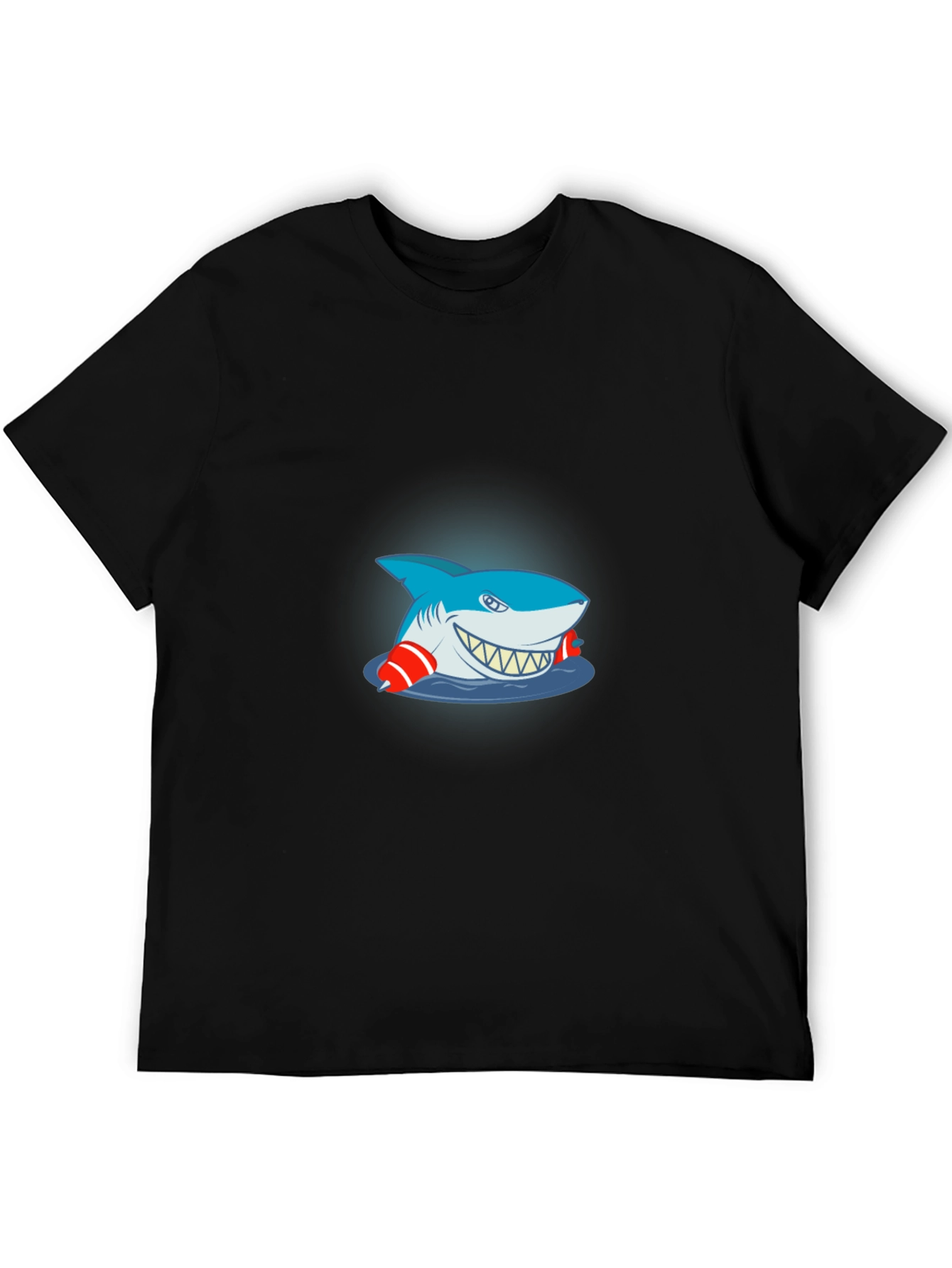 Black Cartoon Shark Graphic Tee - Black Cotton T-Shirt view 5