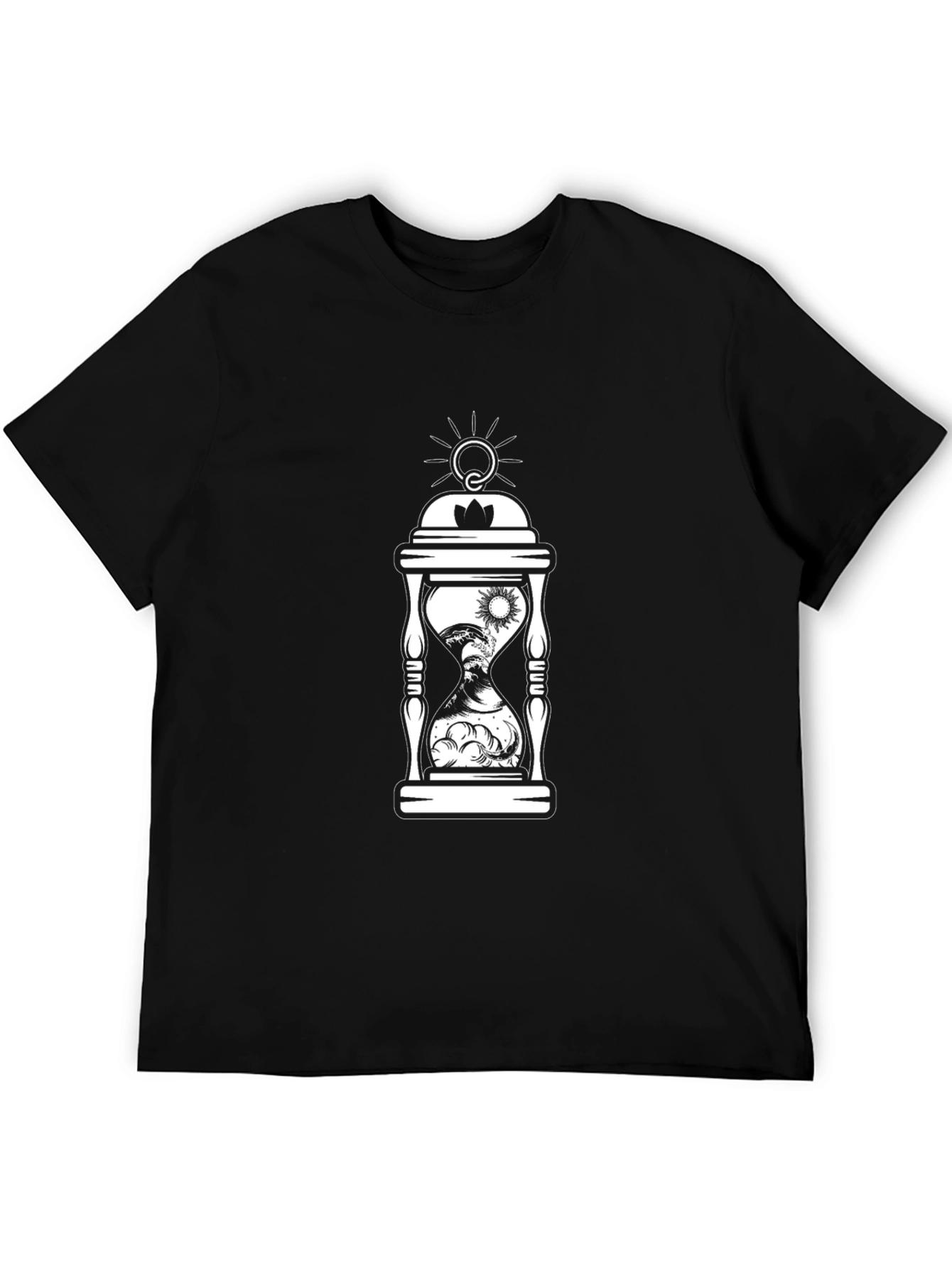 Black Time Flies T-Shirt - Day and Night Sand Hourglass view 5