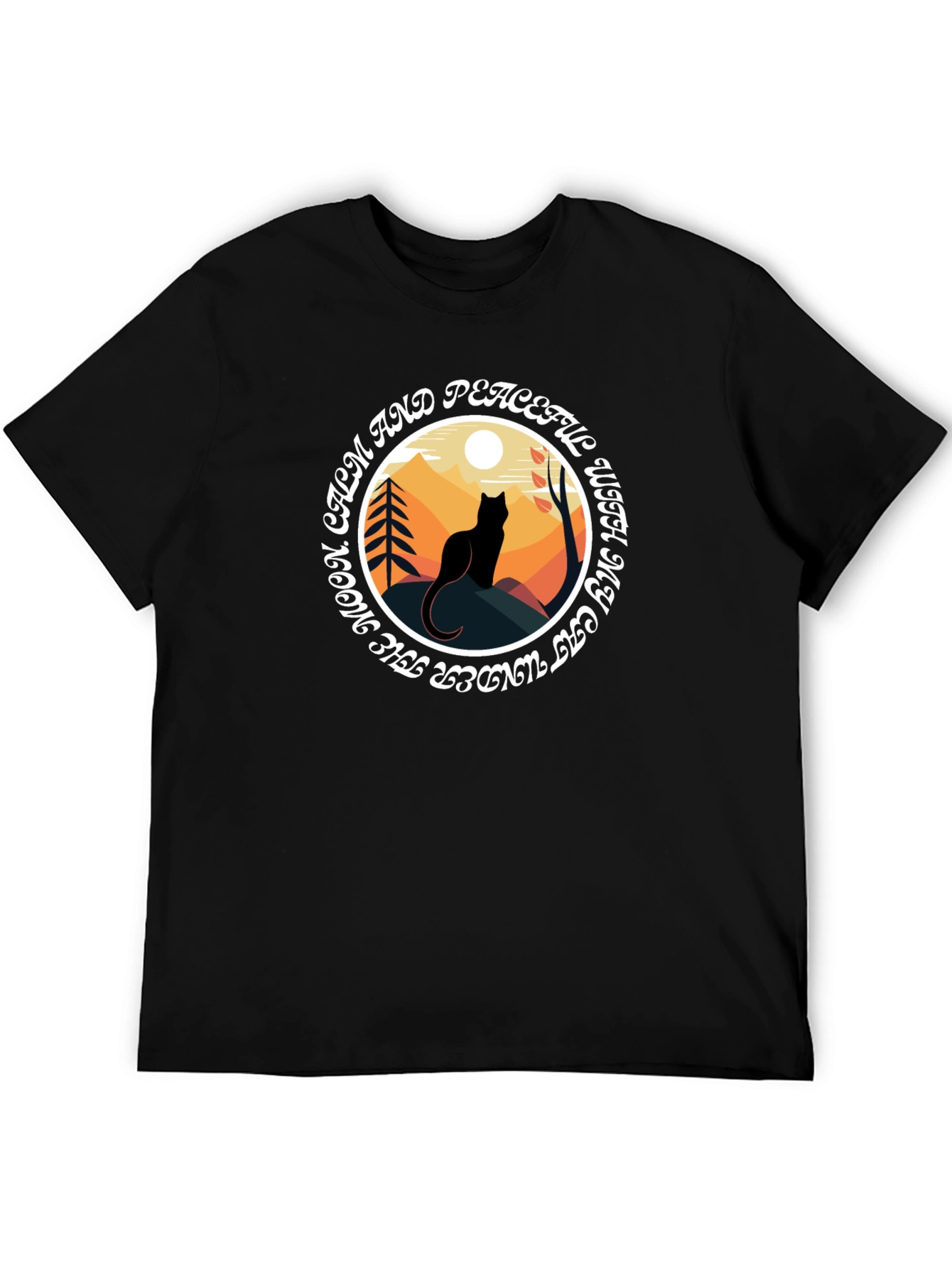 Black Calm and Peaceful Cat Graphic Tee view 5