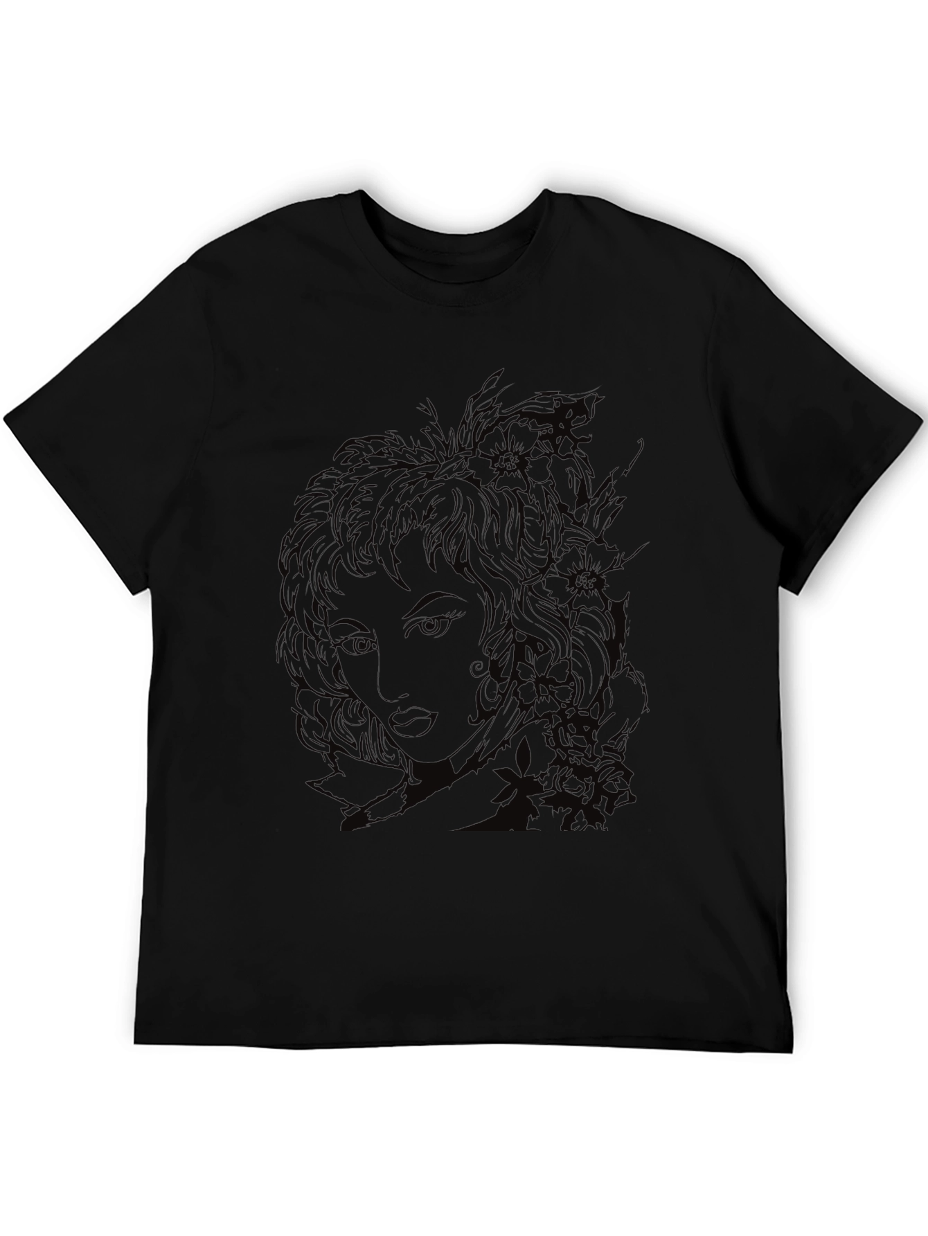 Black Graphic Print Tee - Vintage Woman Portrait view 5