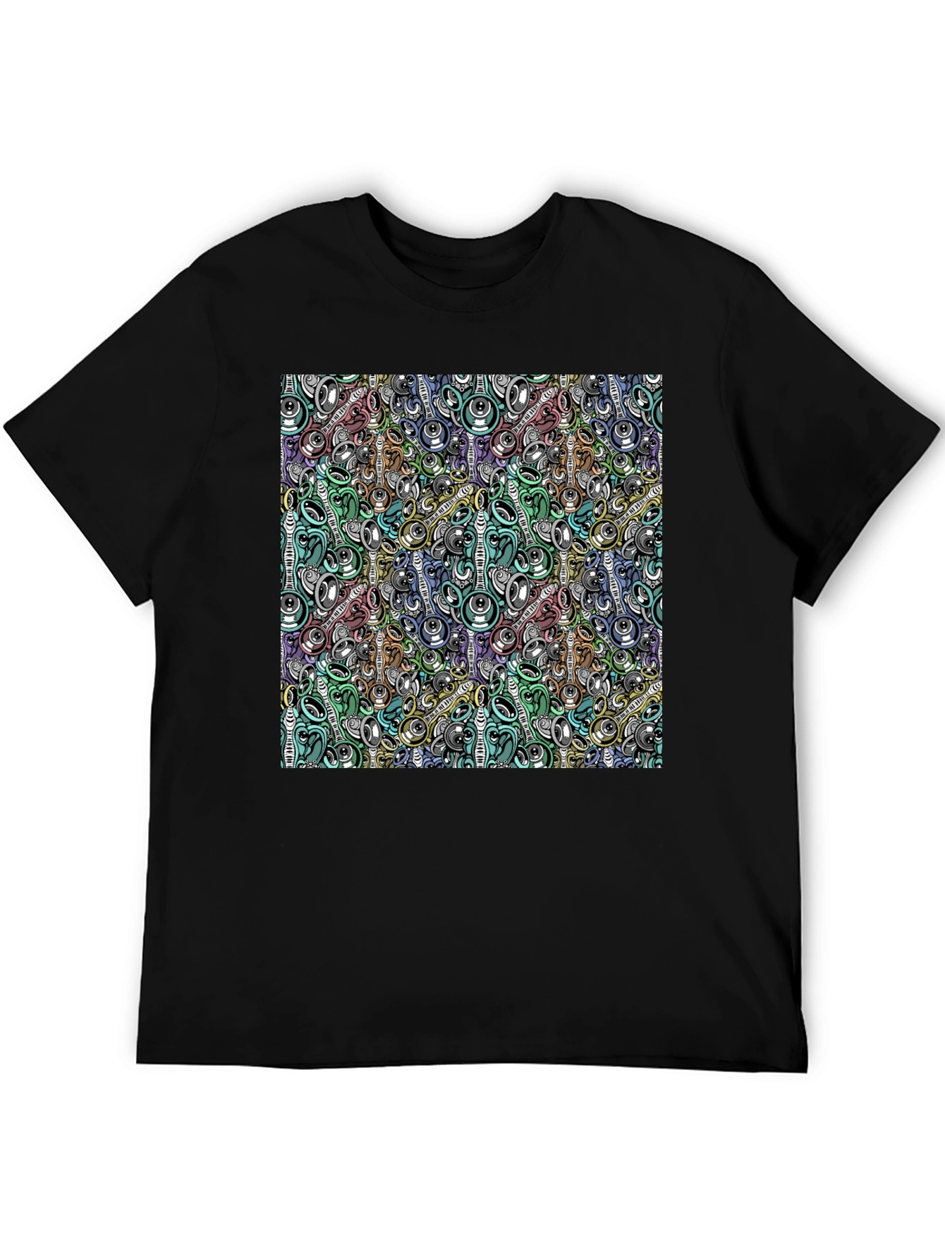 Black Abstract Music Pattern Black T-Shirt view 5