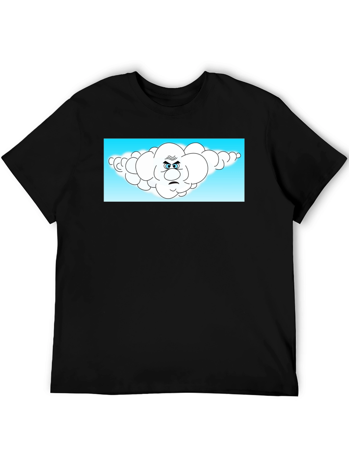 Black Grumpy Cloud Cartoon Black T-Shirt view 5