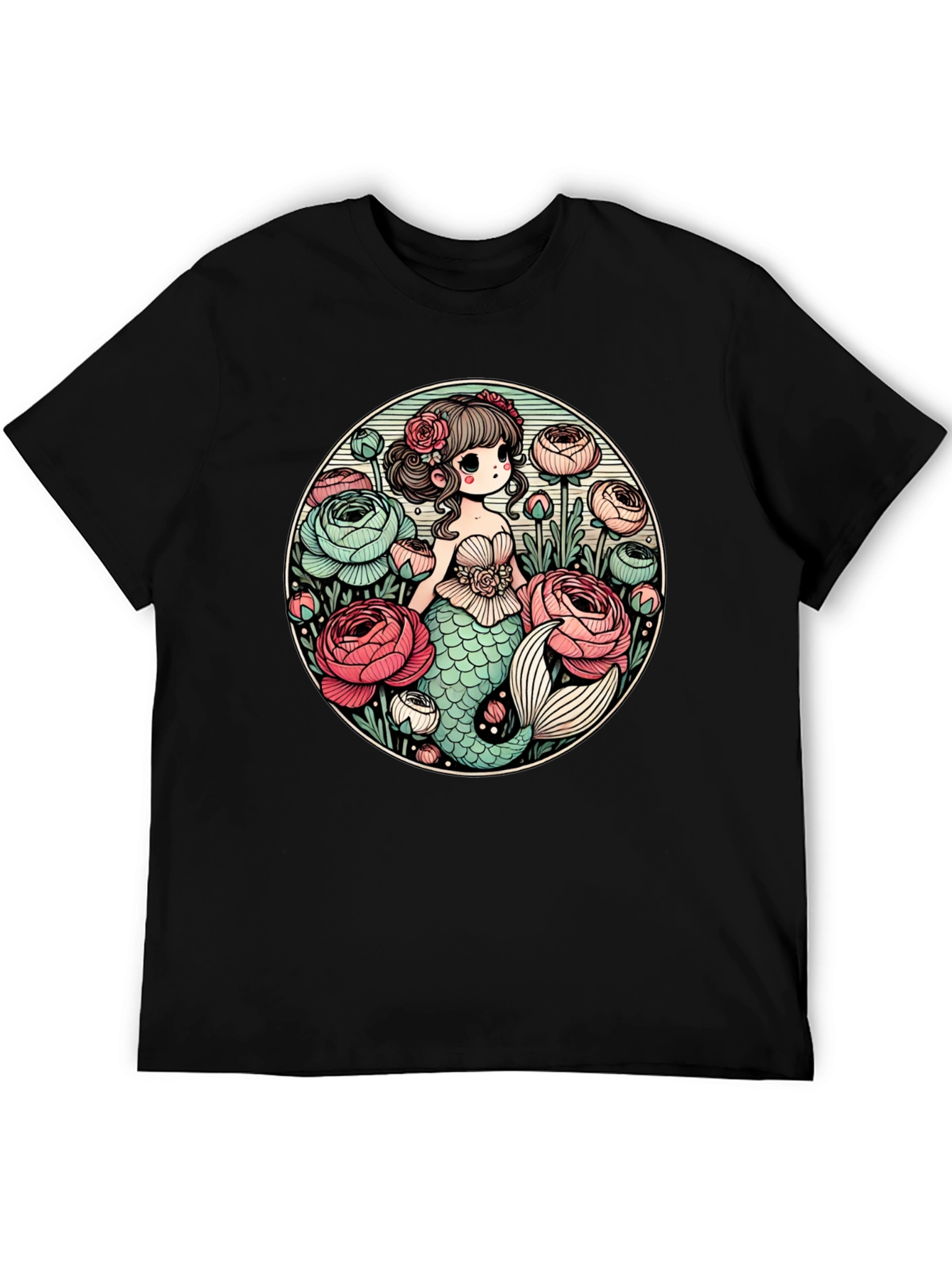 Black Mermaid & Flowers Graphic Tee - Black view 5