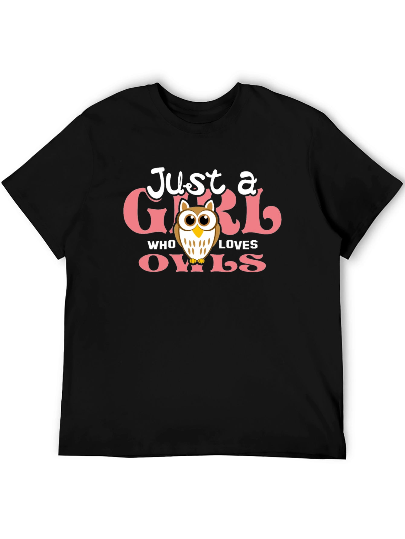 Black Just a Girl Who Loves Owls T-Shirt view 5