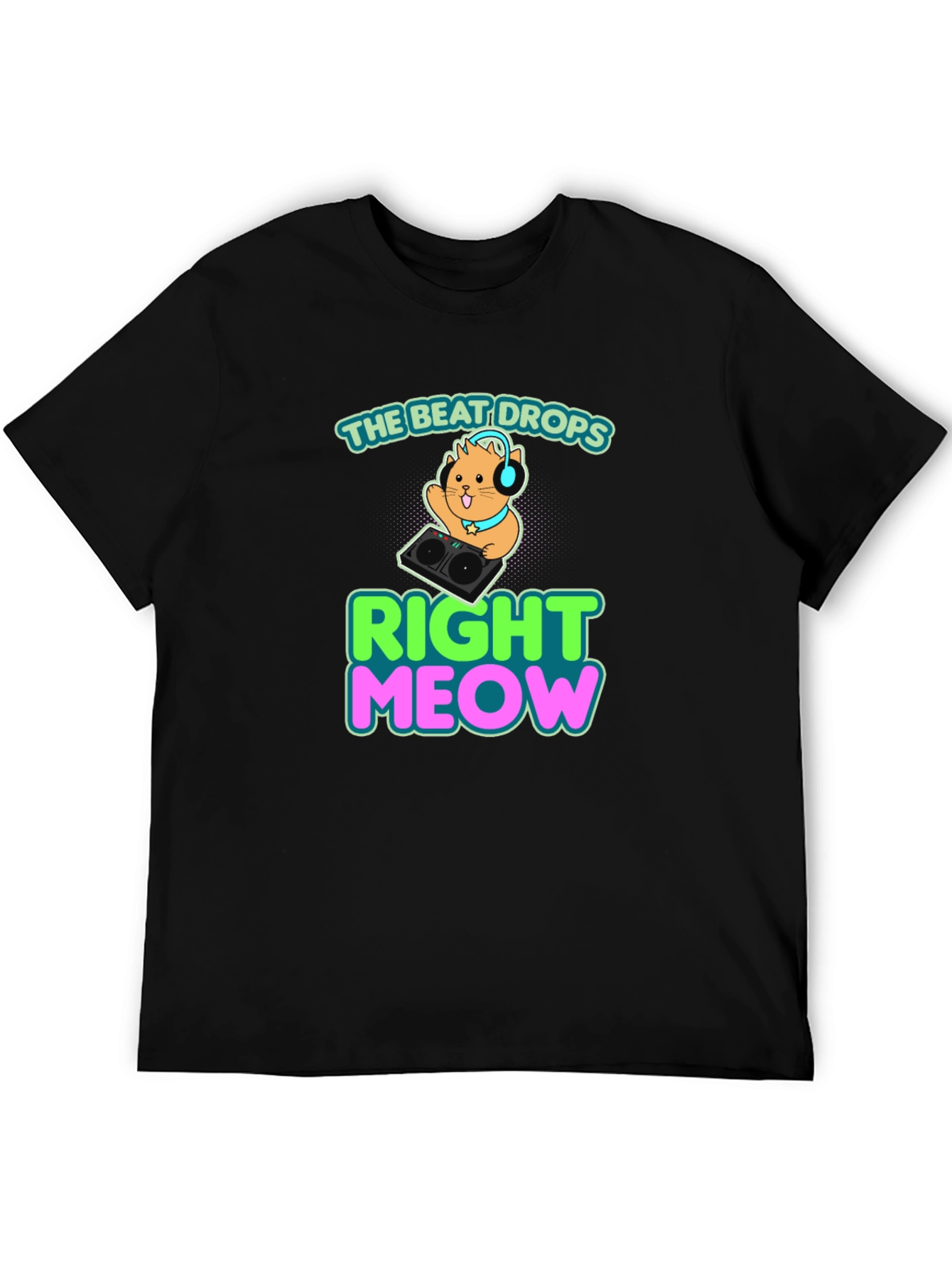 Black The Beat Drops Right Meow DJ Cat T-Shirt view 5