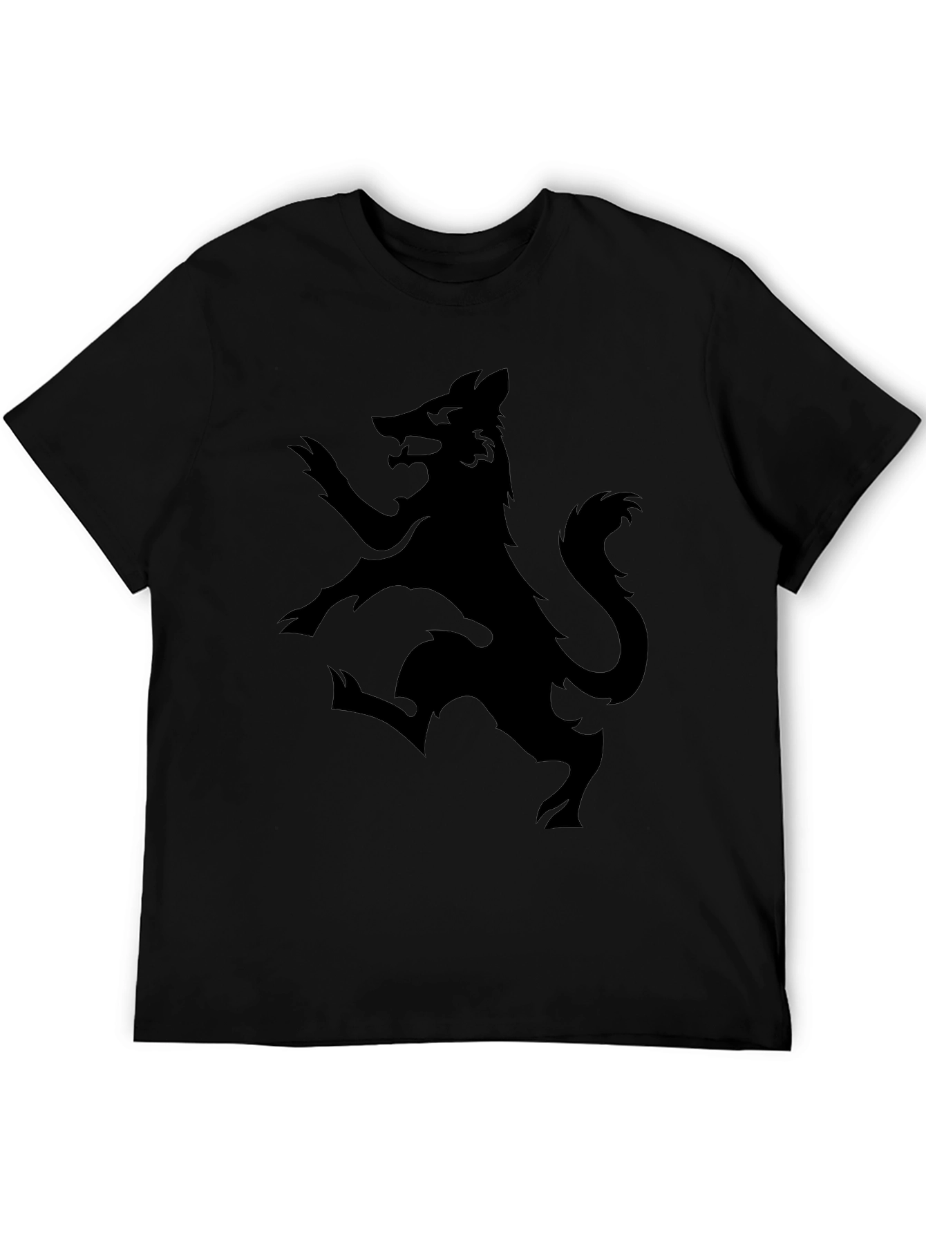 Black Men's Black Graphic Tee - Rampant Wolf Design view 5