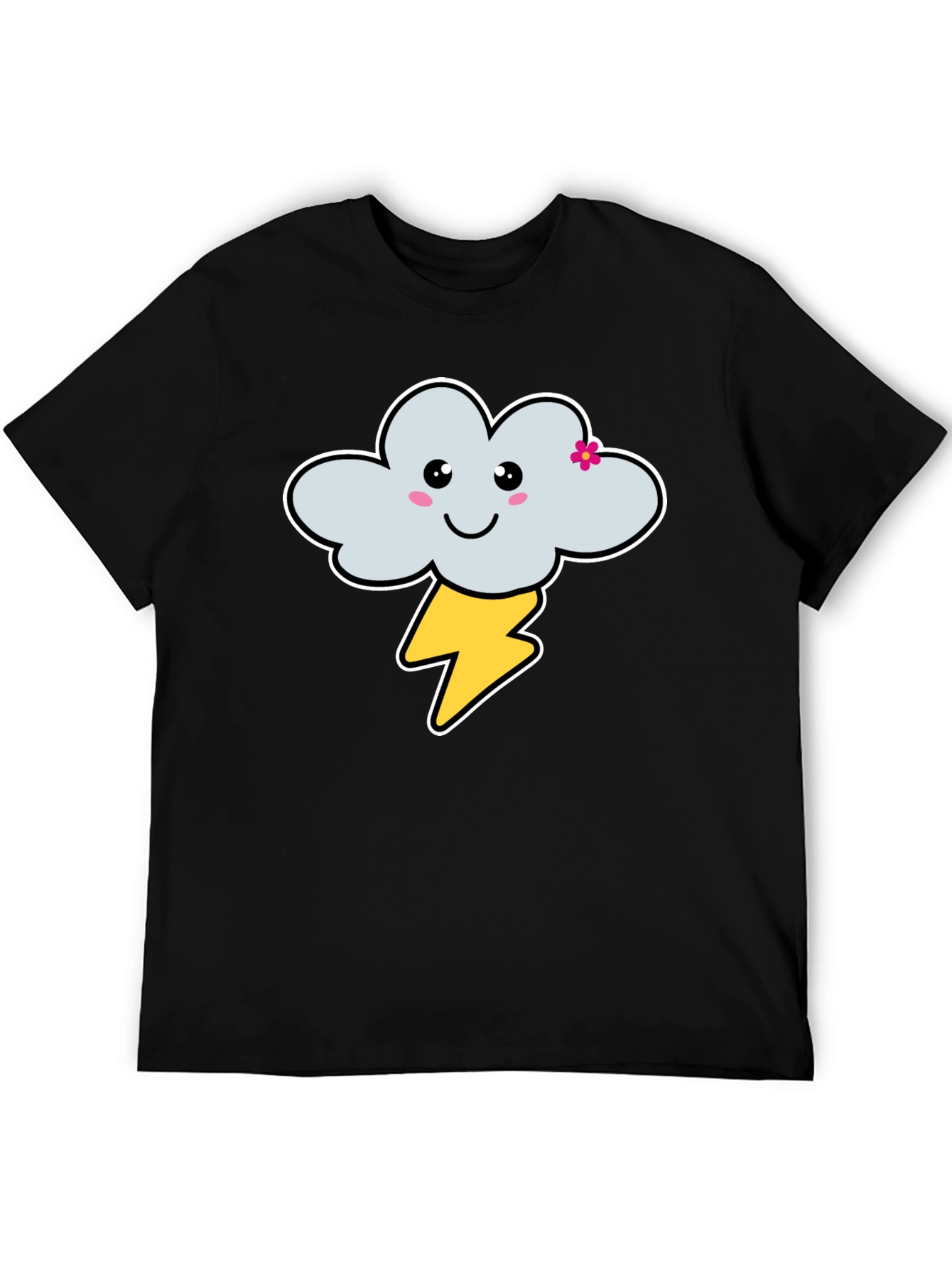Black Cute Cloud & Lightning Bolt Graphic T-Shirt - Unisex view 5