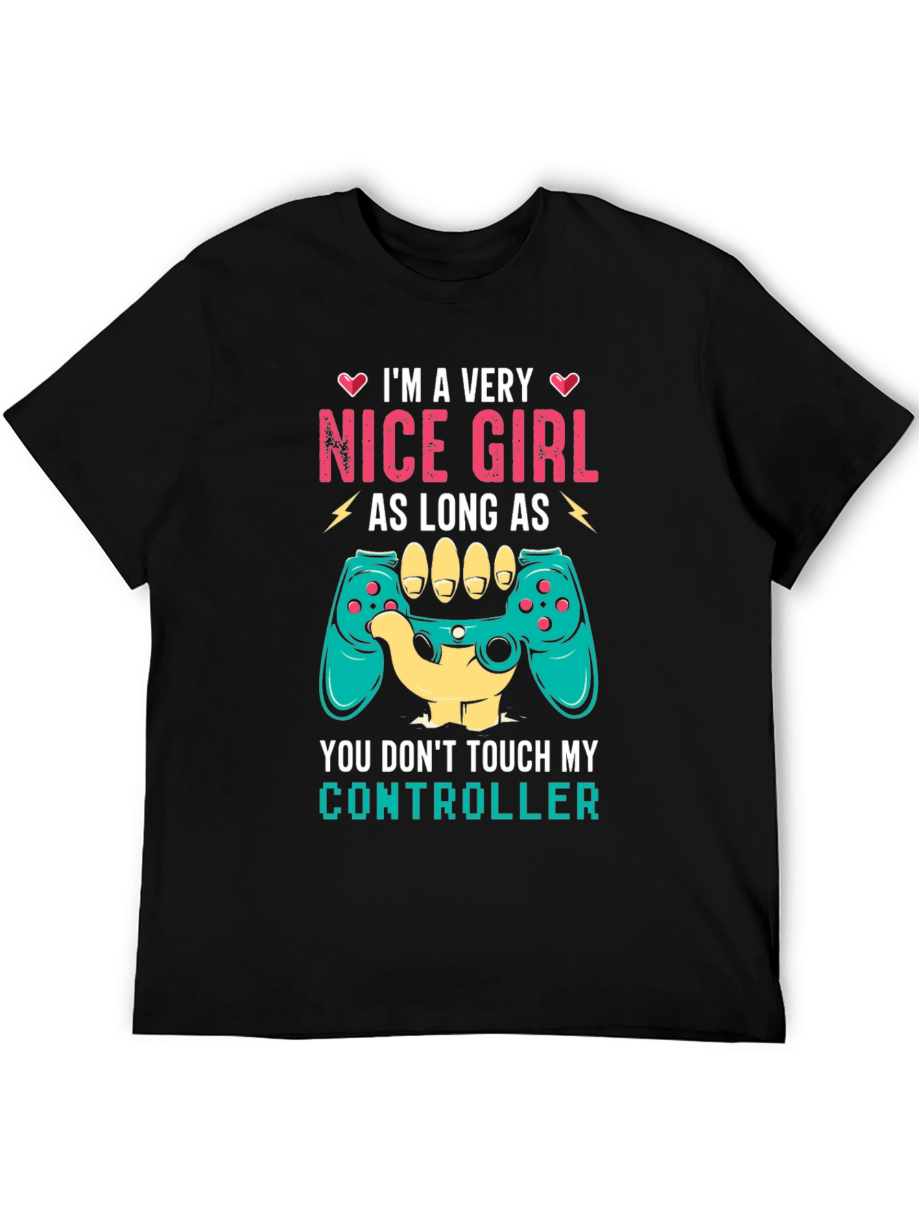 Black Nice Girl Controller T-Shirt Funny Gamer Tee view 5