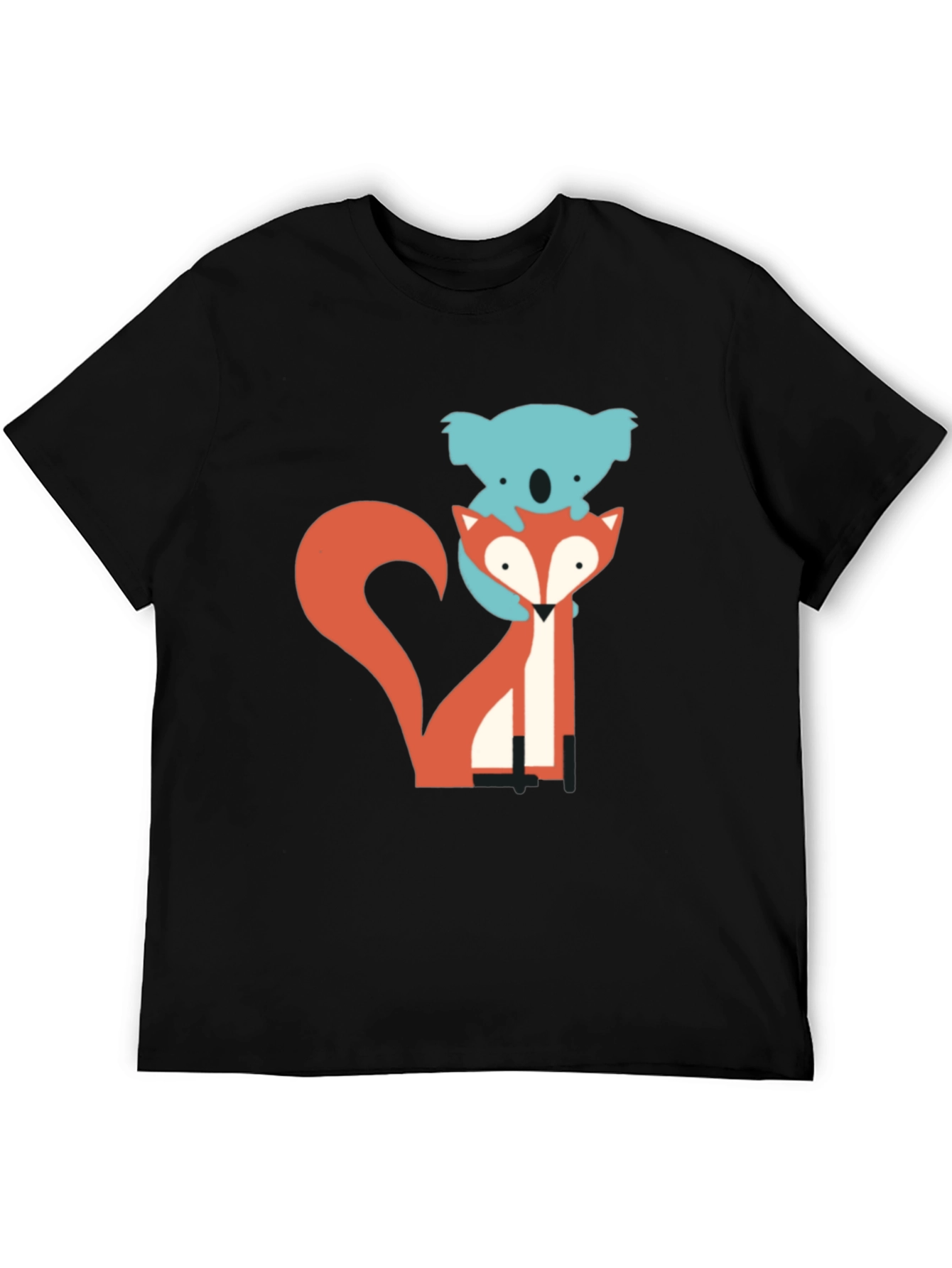 Black Koala Riding Fox Graphic Tee - Black Cotton T-Shirt view 5