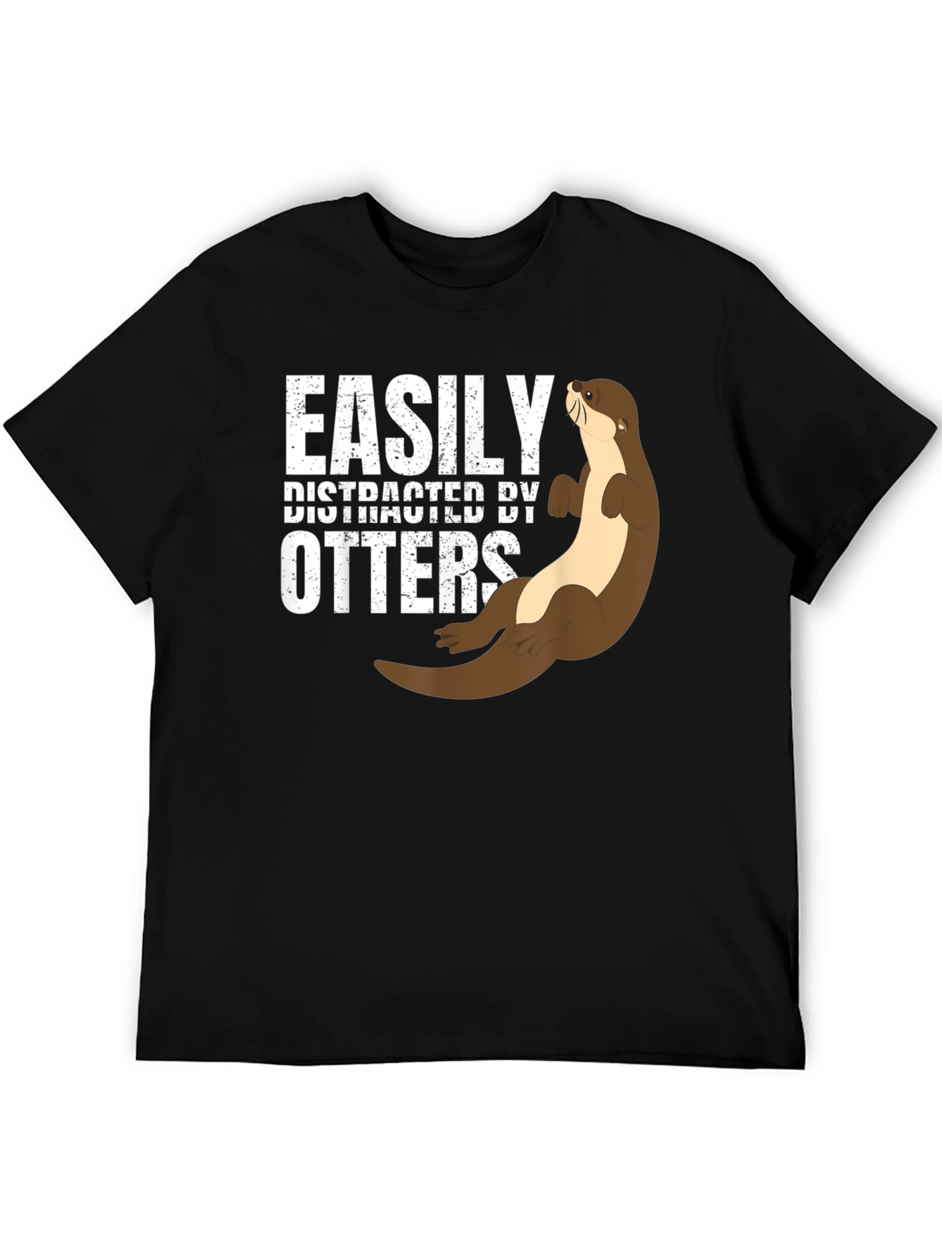 Black Easily Distracted By Otters Funny Graphic Tee view 5