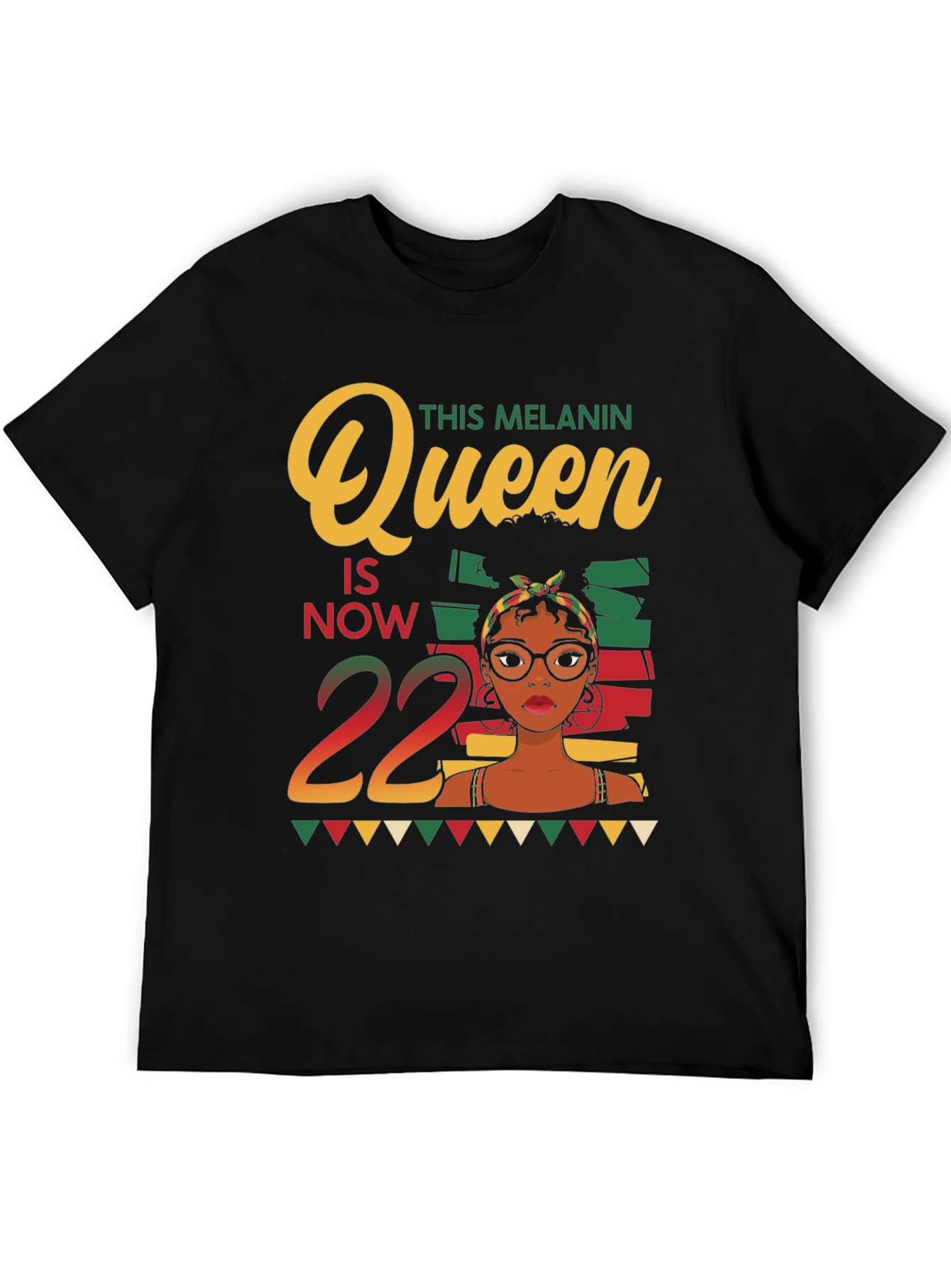 Black Melanin Queen 22nd Birthday Black T-Shirt view 5
