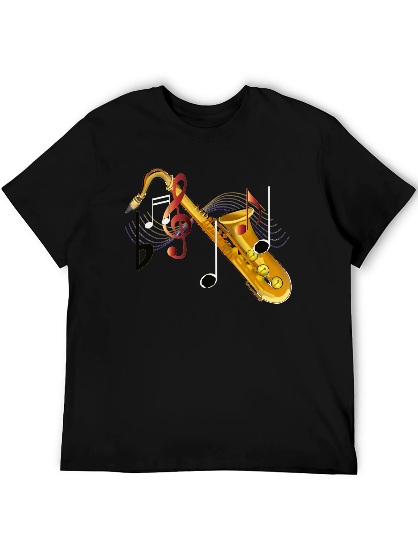 Black Saxophone Music Note Graphic T-Shirt view 5