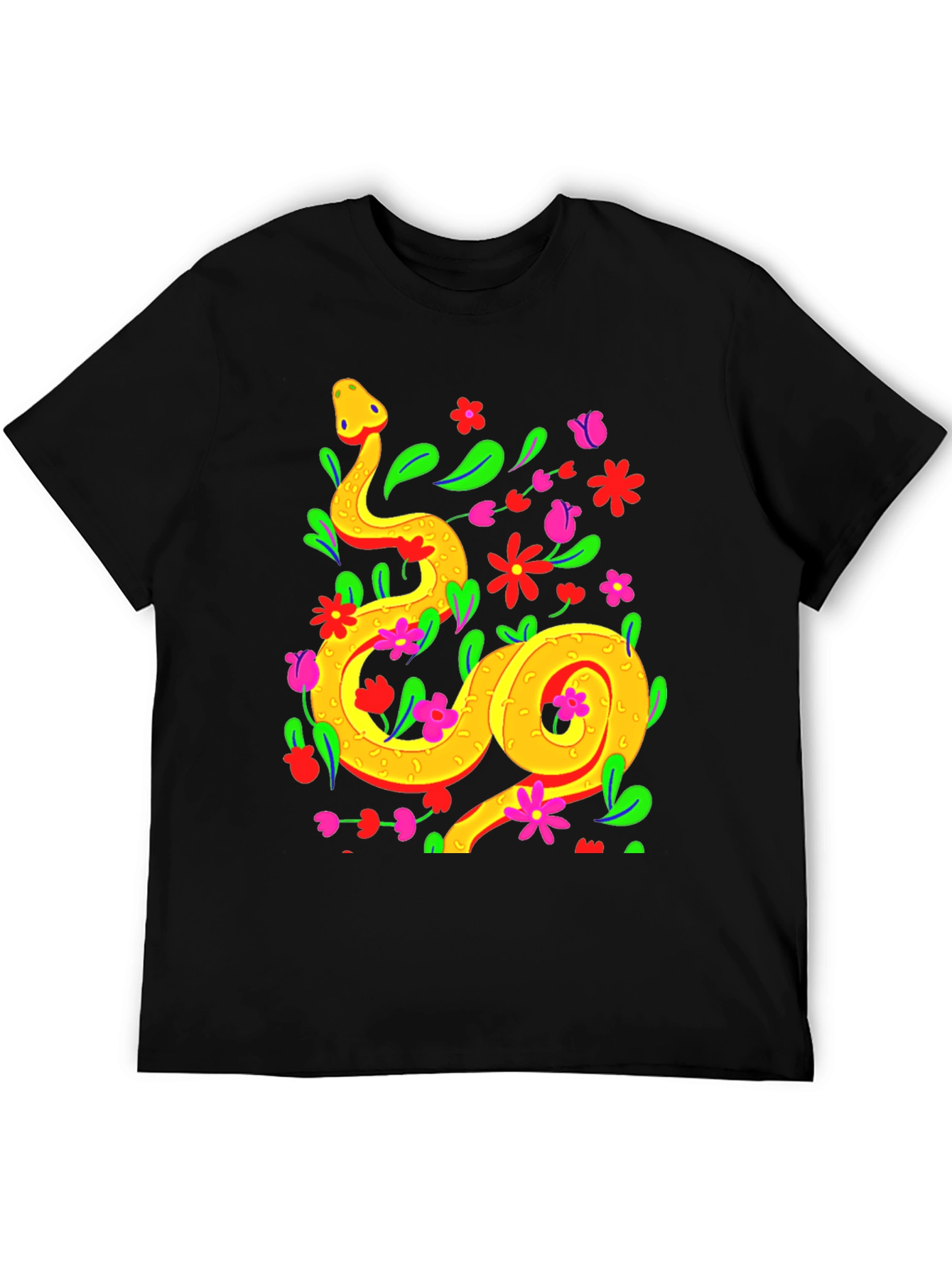 Black Floral Snake Graphic Tee - Stylish & Unique view 5