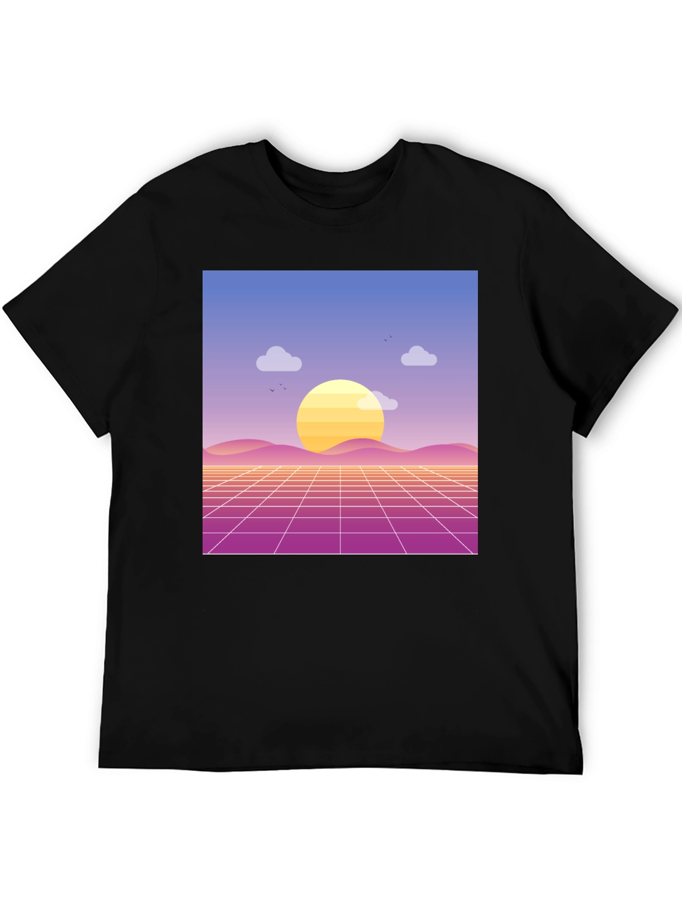 Black Retro Sunset Graphic Tee - Black Cotton Blend view 5