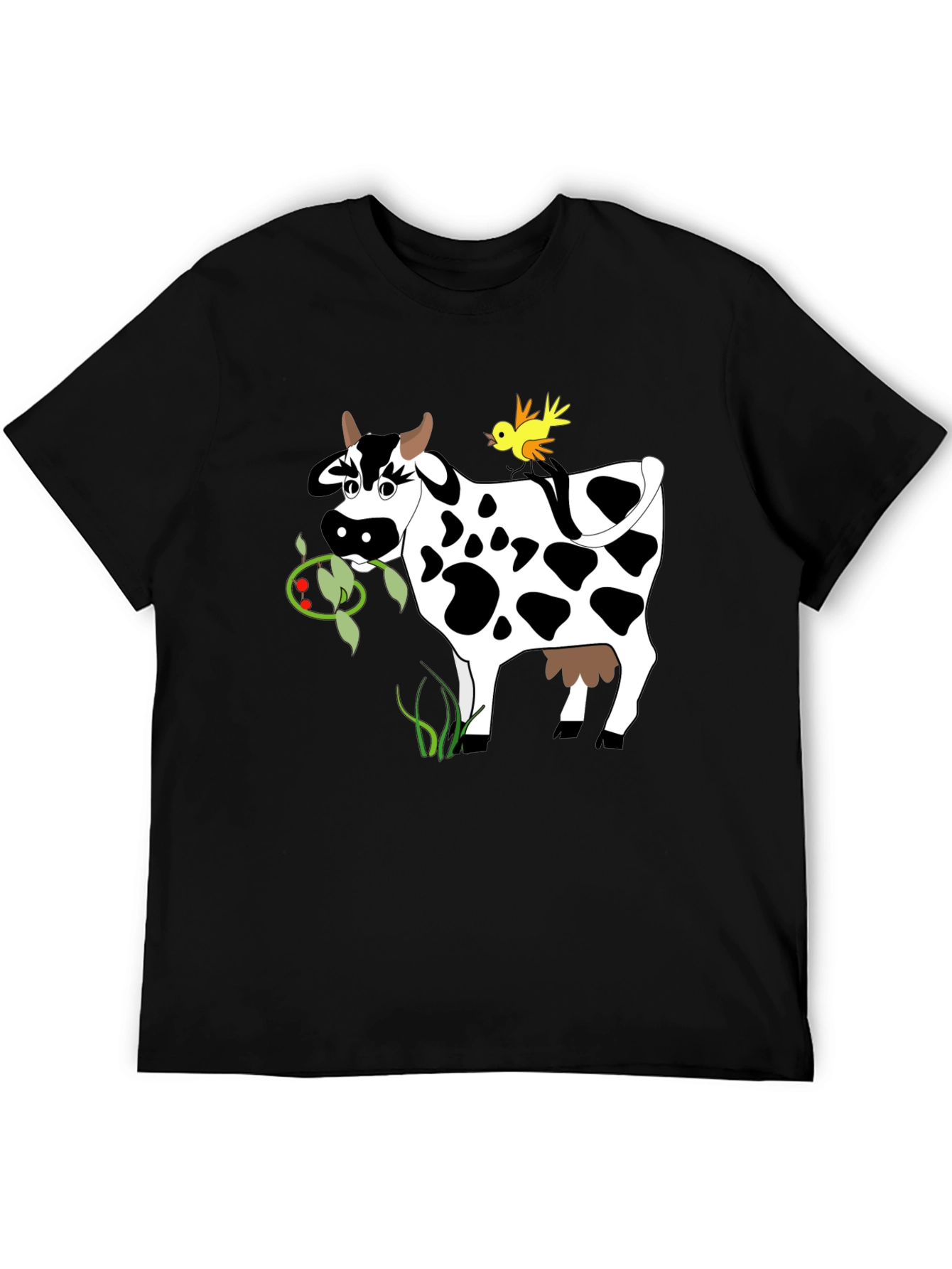 Black Cow & Bird Graphic Tee - Black Cotton T-Shirt view 5