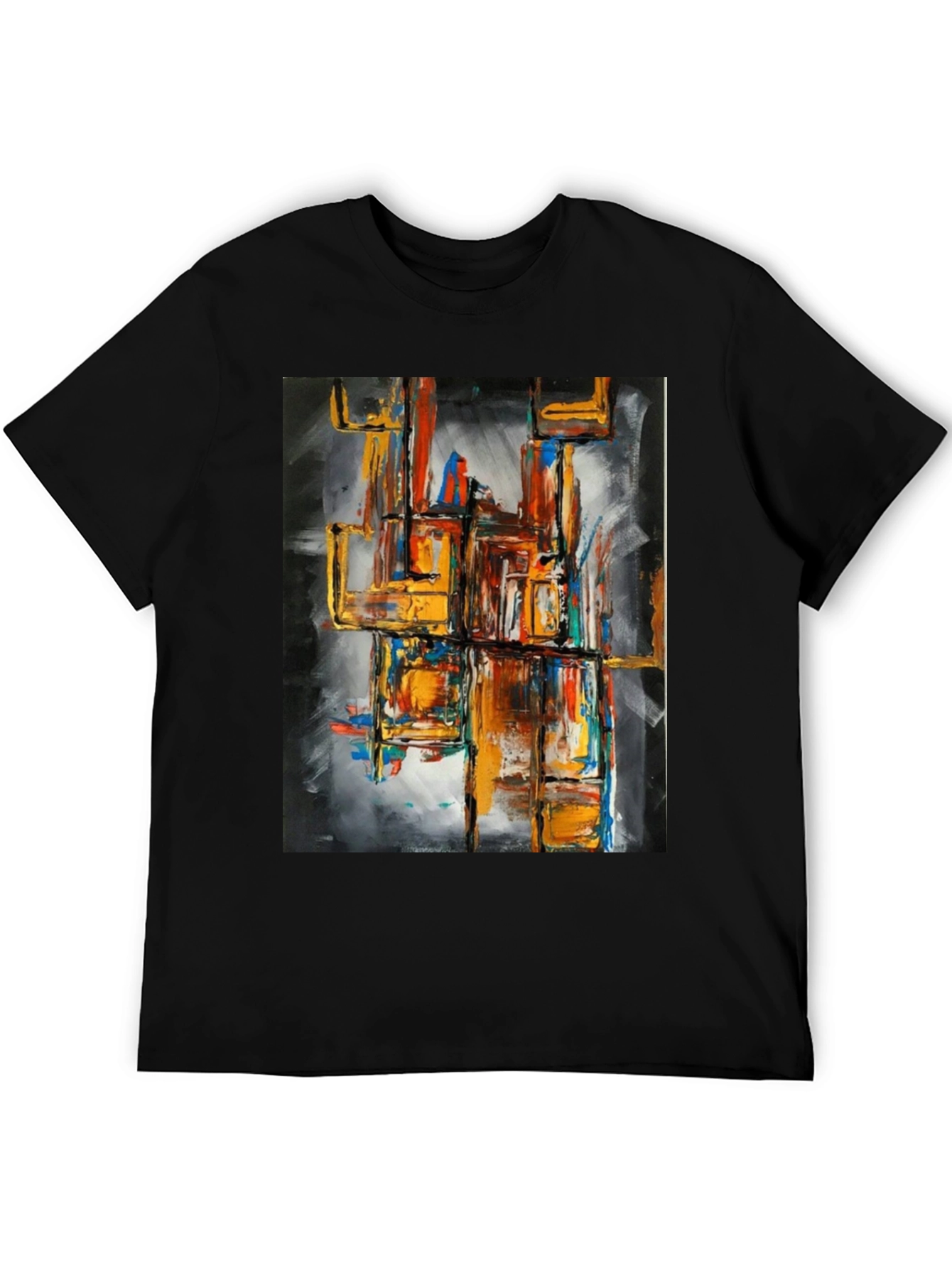 Black Abstract Art Men's Graphic Tee - Black view 5