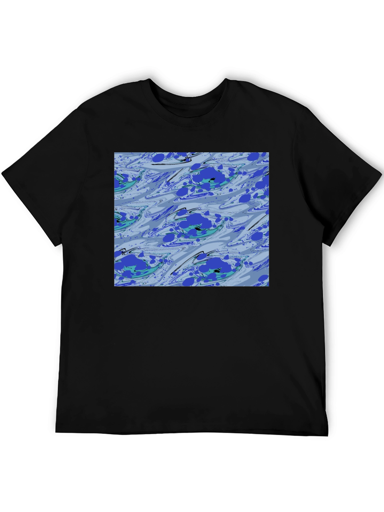Black Abstract Blue Pattern Black T-Shirt view 5