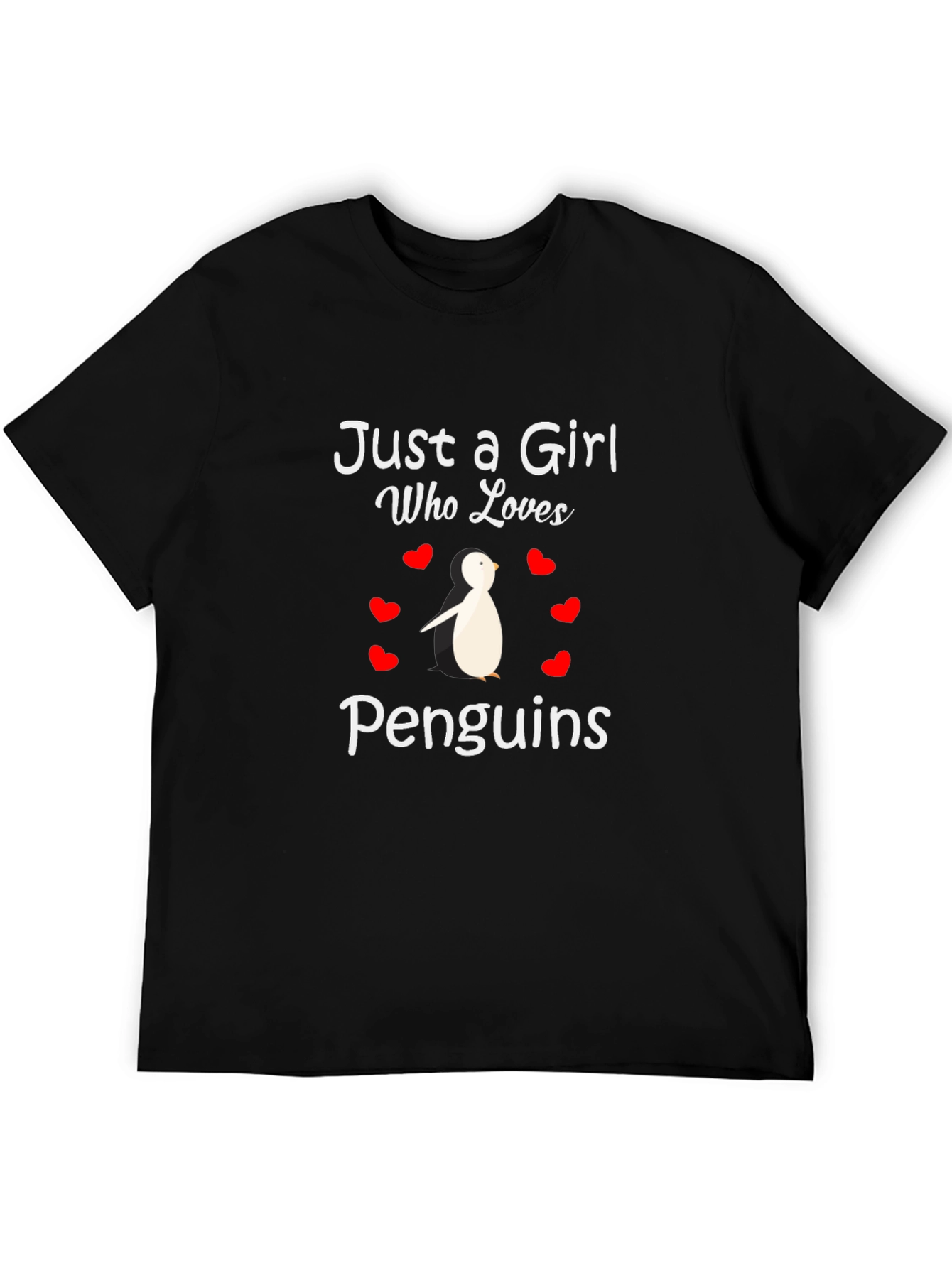 Black Just a Girl Who Loves Penguins T-Shirt view 5