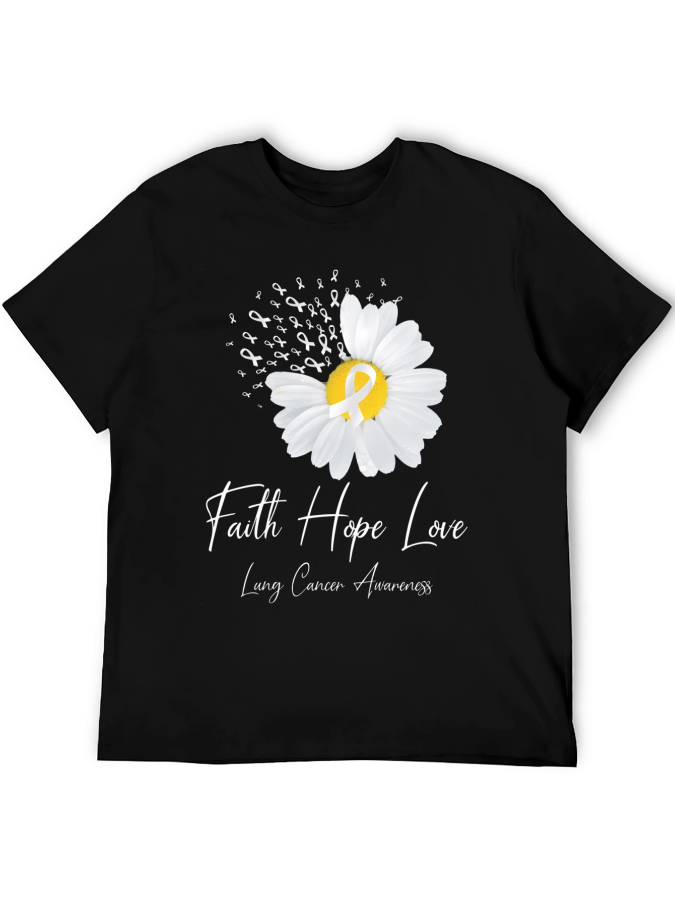 Black Faith Hope Love Lung Cancer Awareness T-Shirt view 5
