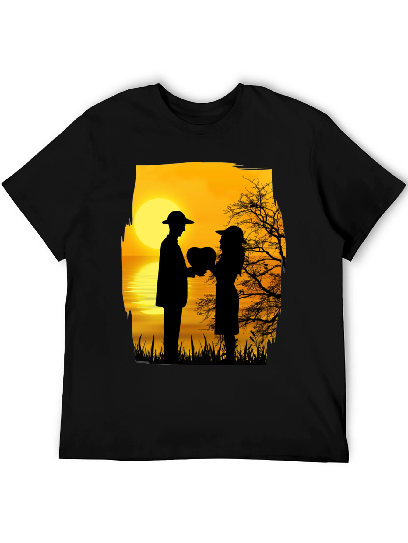 Black Romantic Sunset Silhouette T-Shirt view 5