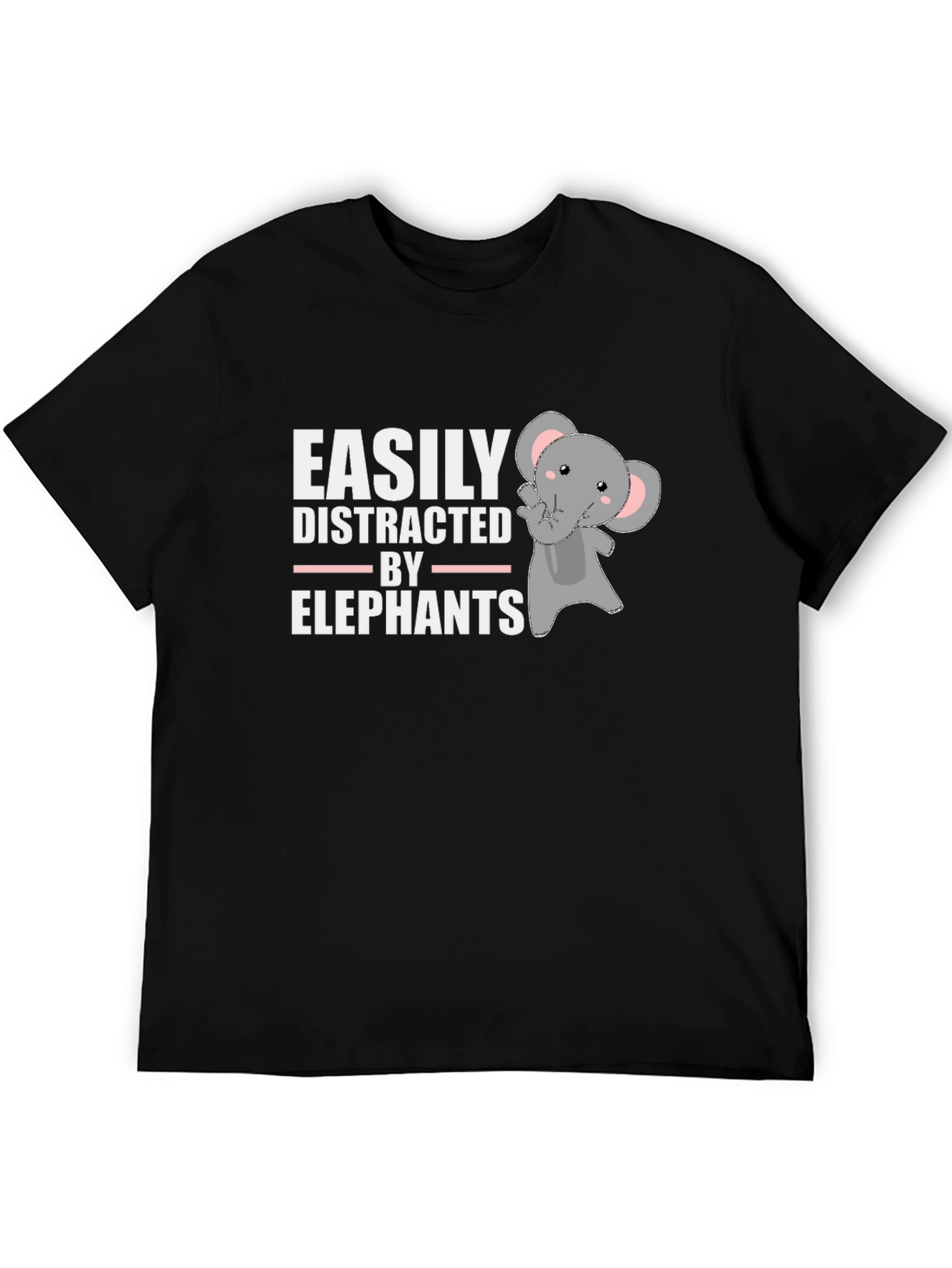 Black Easily Distracted By Elephants T-Shirt view 5