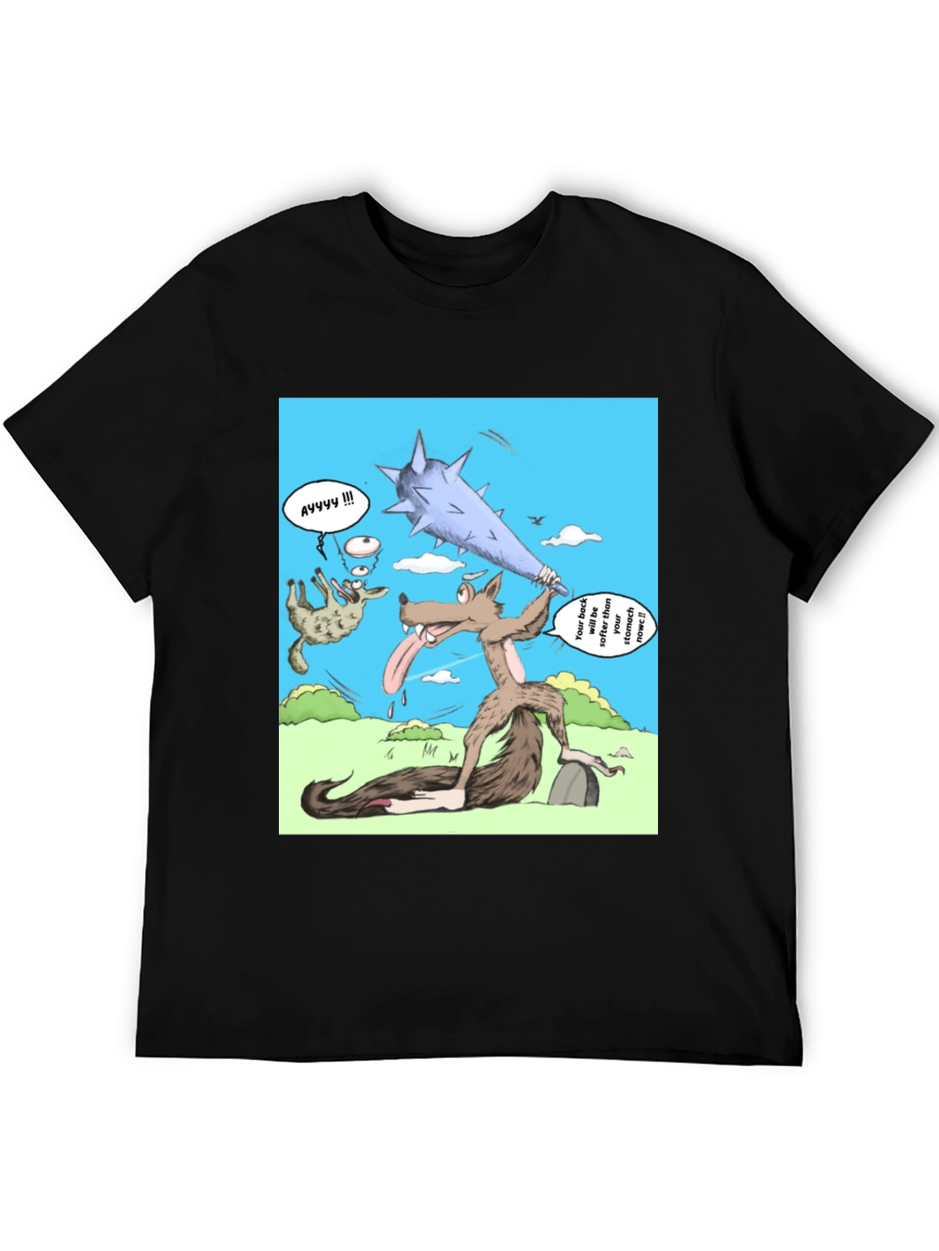 Black Cartoon Wolf T-Shirt view 5