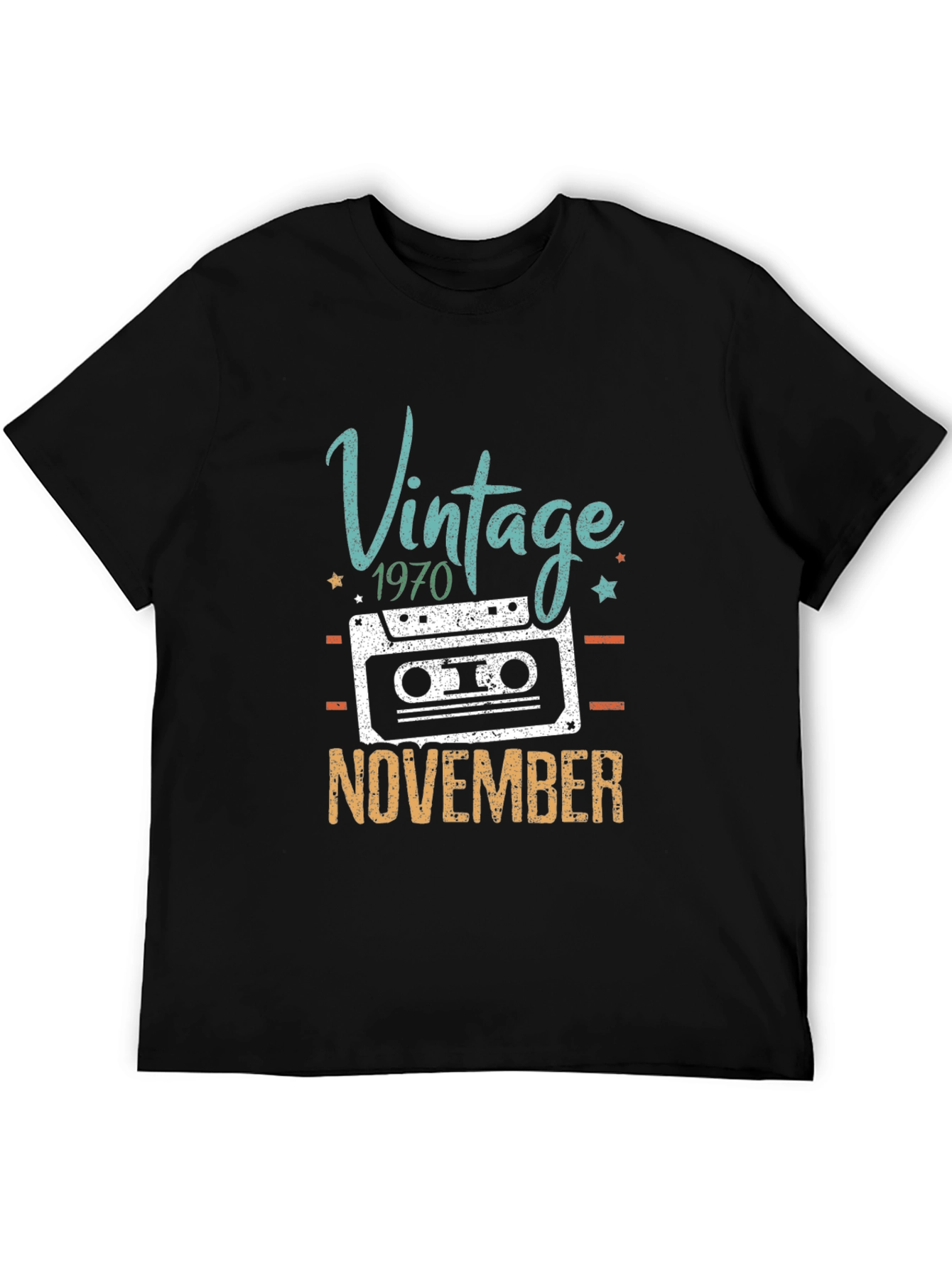 Black Vintage 1970 November Cassette Tape Birthday T-Shirt view 5