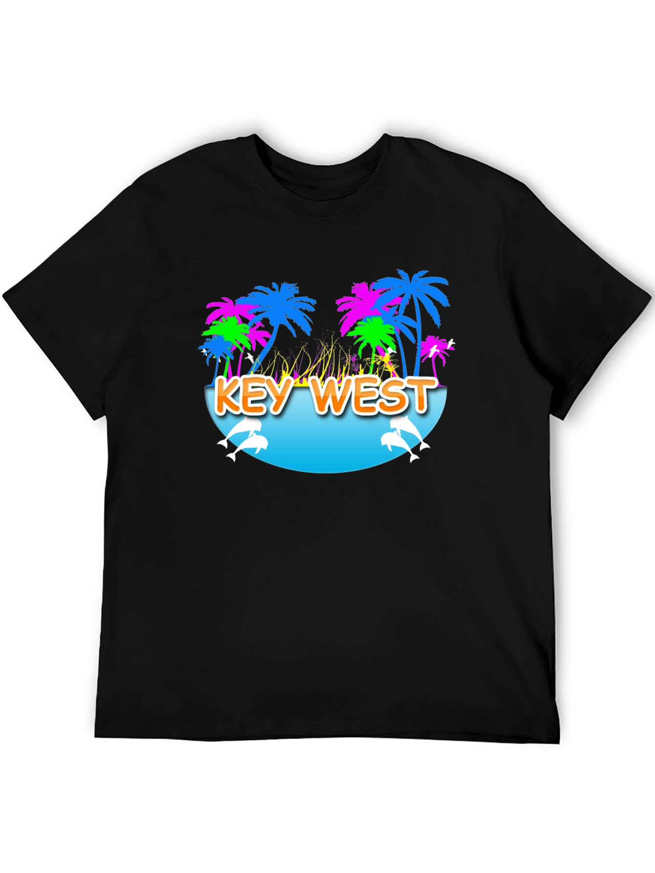 Black Key West Palm Tree Dolphin Graphic Tee view 5