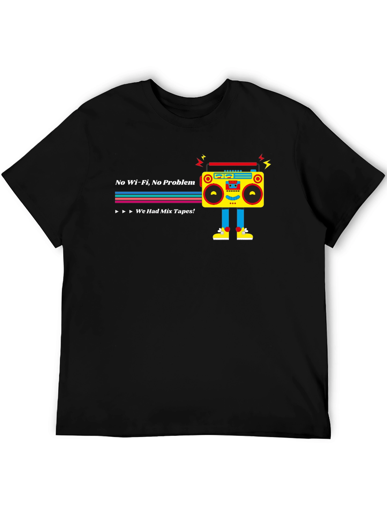 Black Retro Boombox T-Shirt - No Wifi, No Problem! view 5