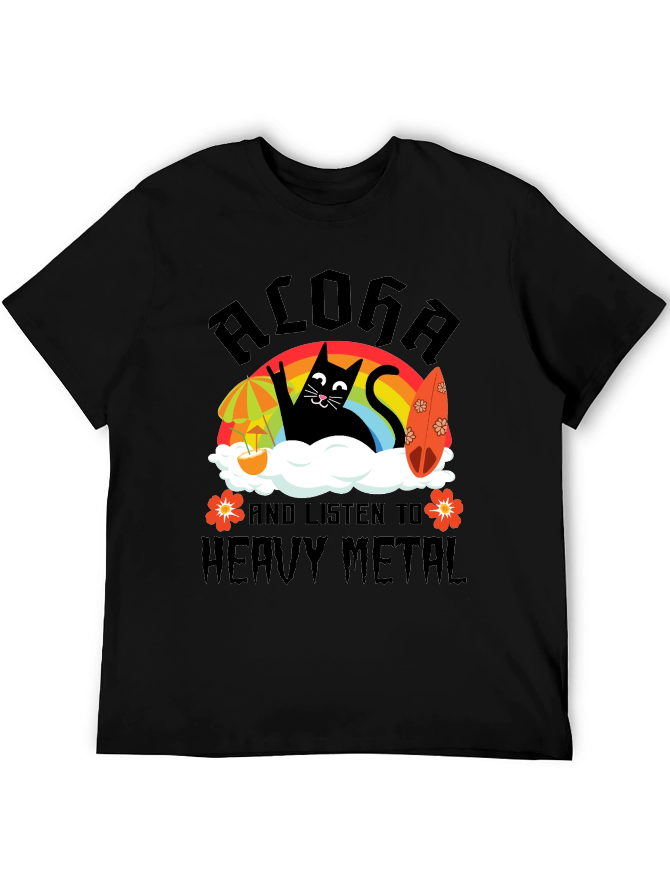Black Aloha Heavy Metal Black Cat Graphic Tee view 5