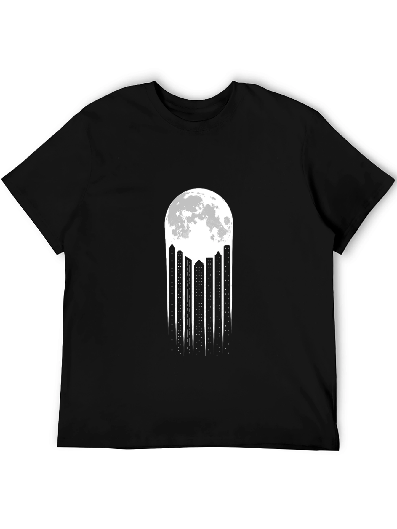 Black Moonlit Cityscape Black T-Shirt view 5