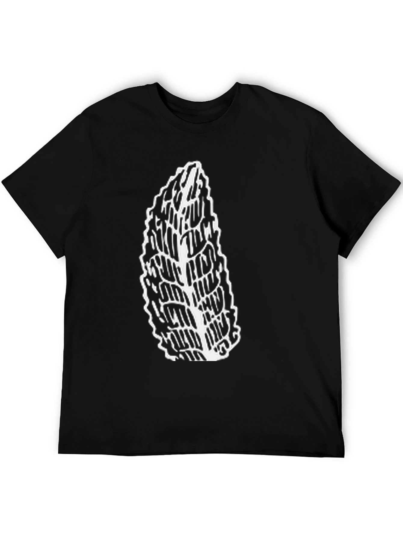 Black Men's Black Tee with Abstract Leaf Design view 5
