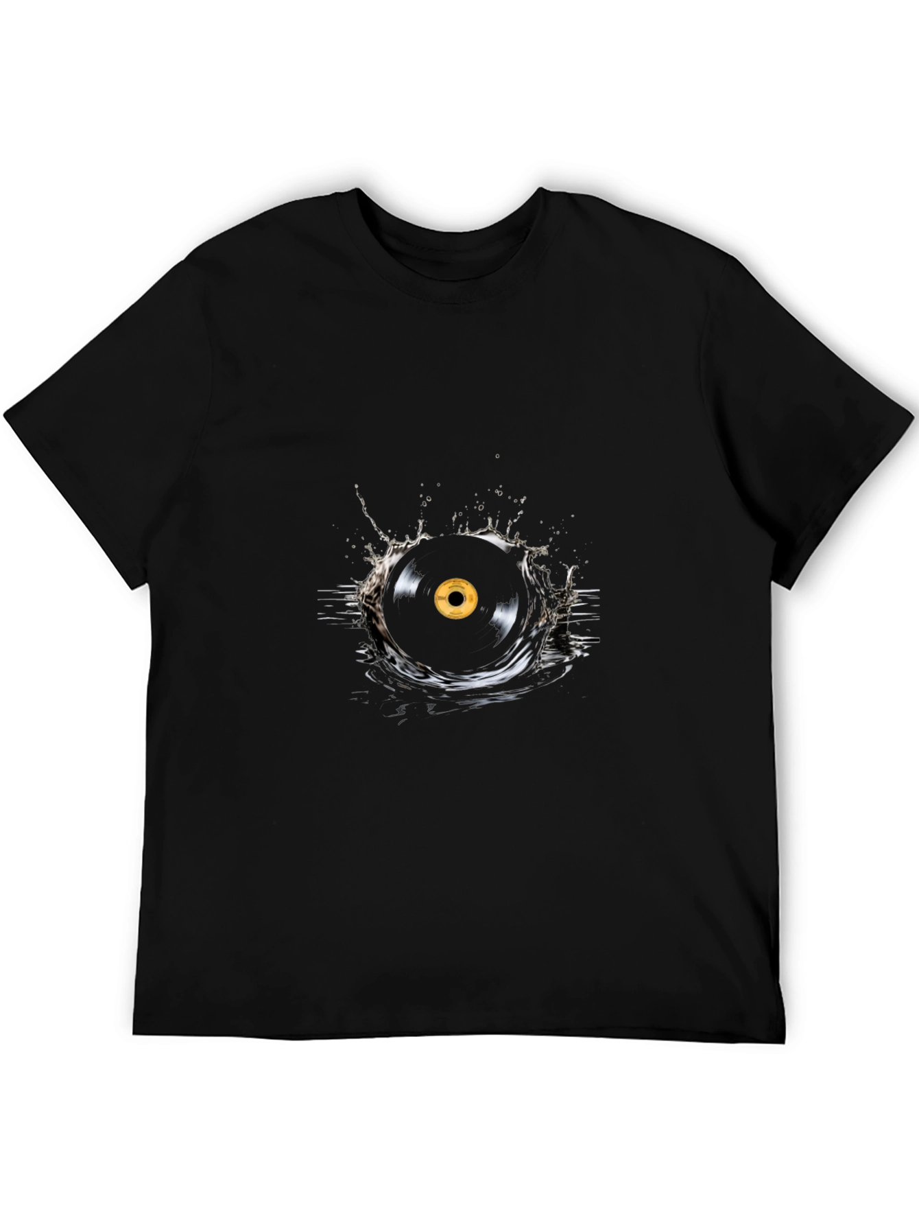Black Vinyl Record Splash Graphic T-Shirt - Cool Music Tee view 5