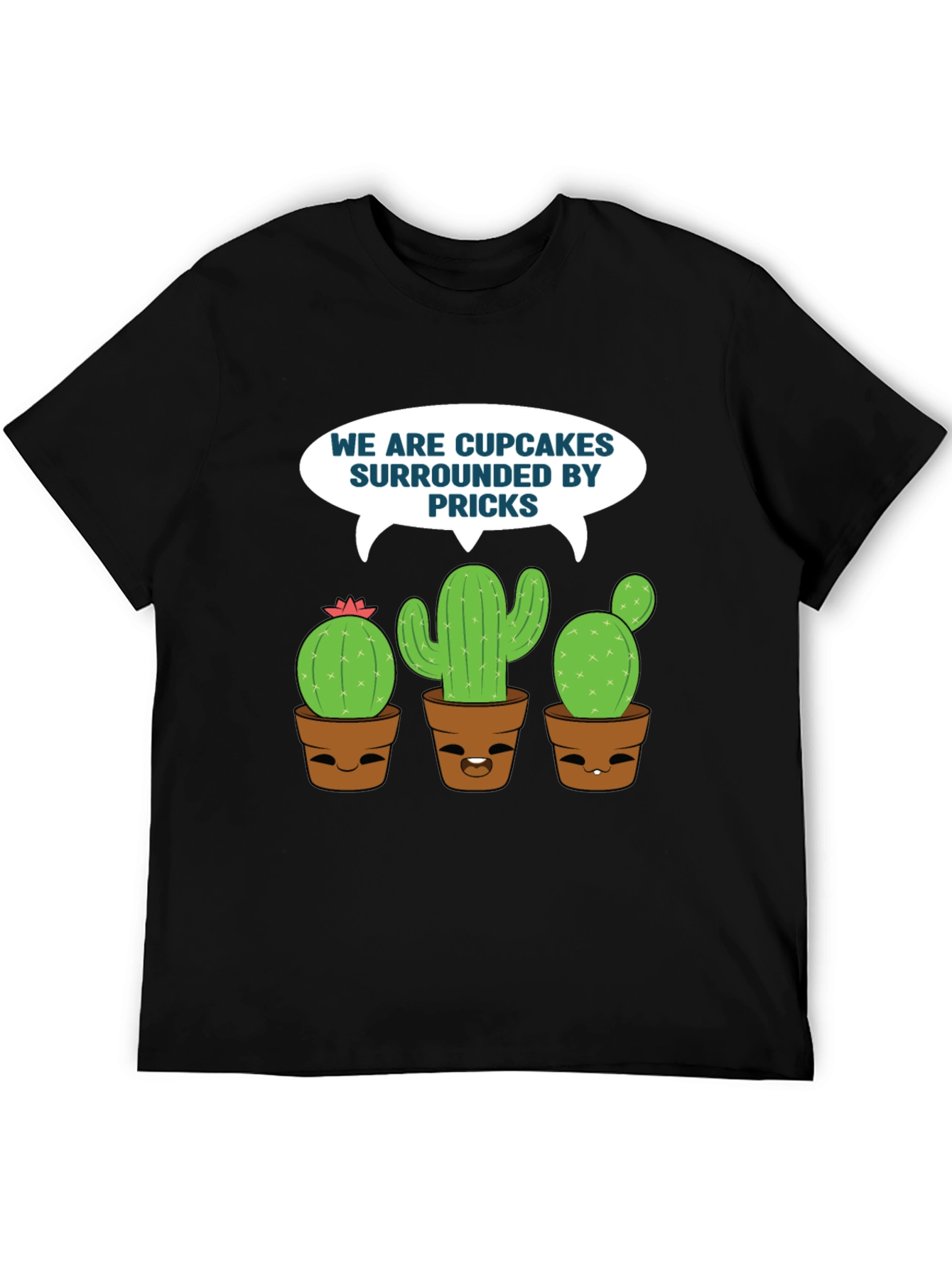 Black Funny Cupcakes & Pricks Cactus Graphic T-Shirt view 5