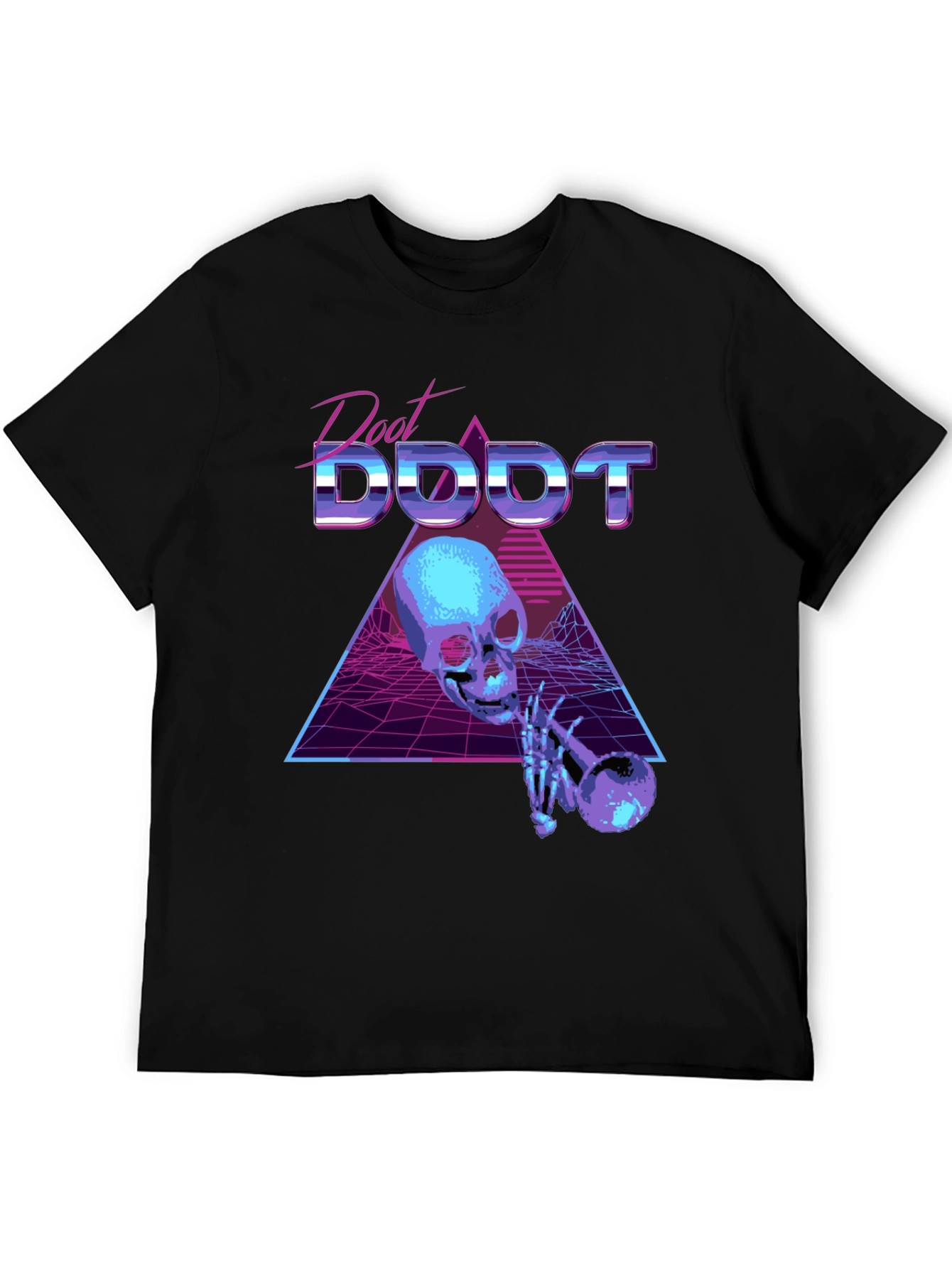 Black Synthwave Skeleton Trumpet Graphic Tee view 5