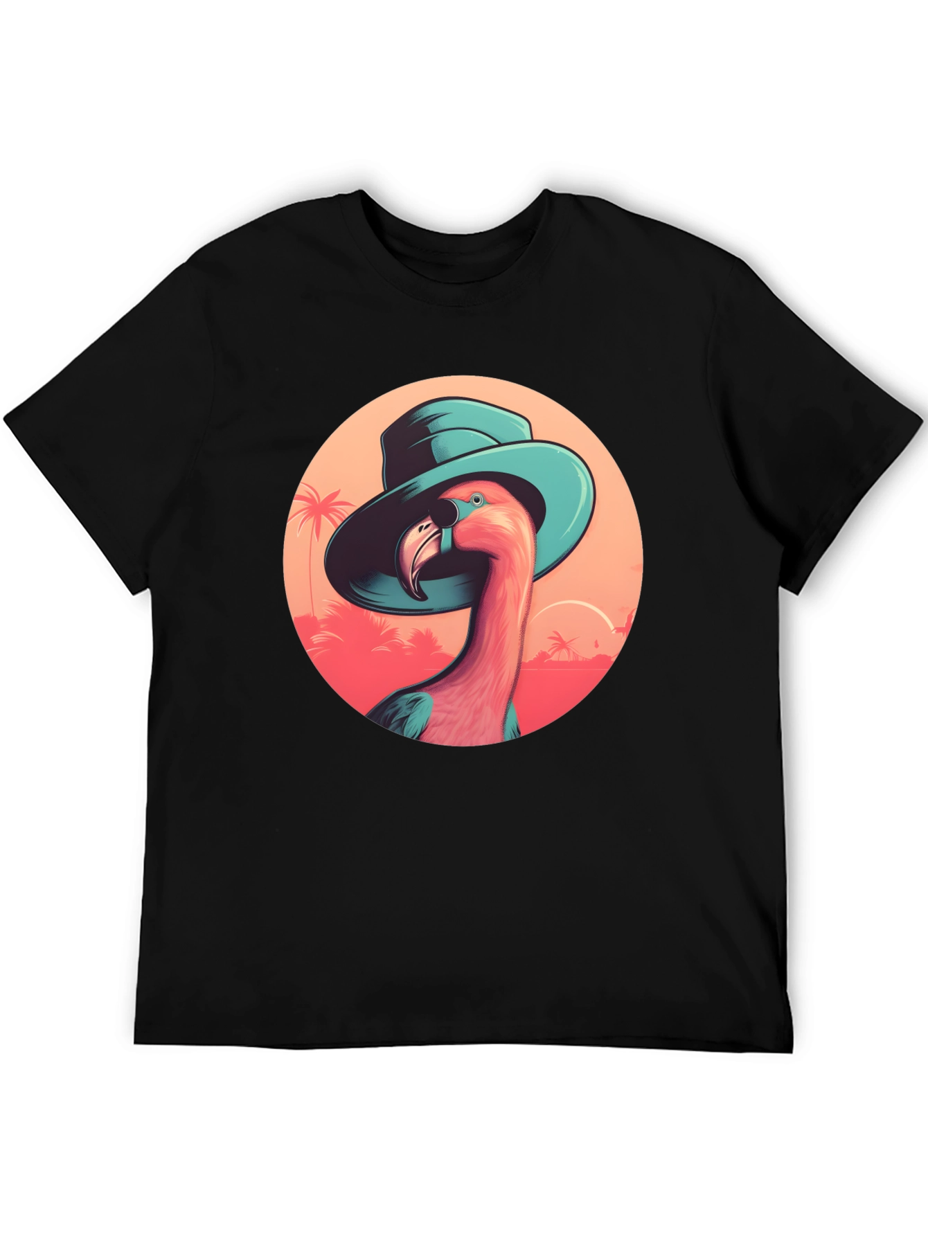 Black Flamingo in Hat Graphic Tee - Tropical Vacation Style view 5