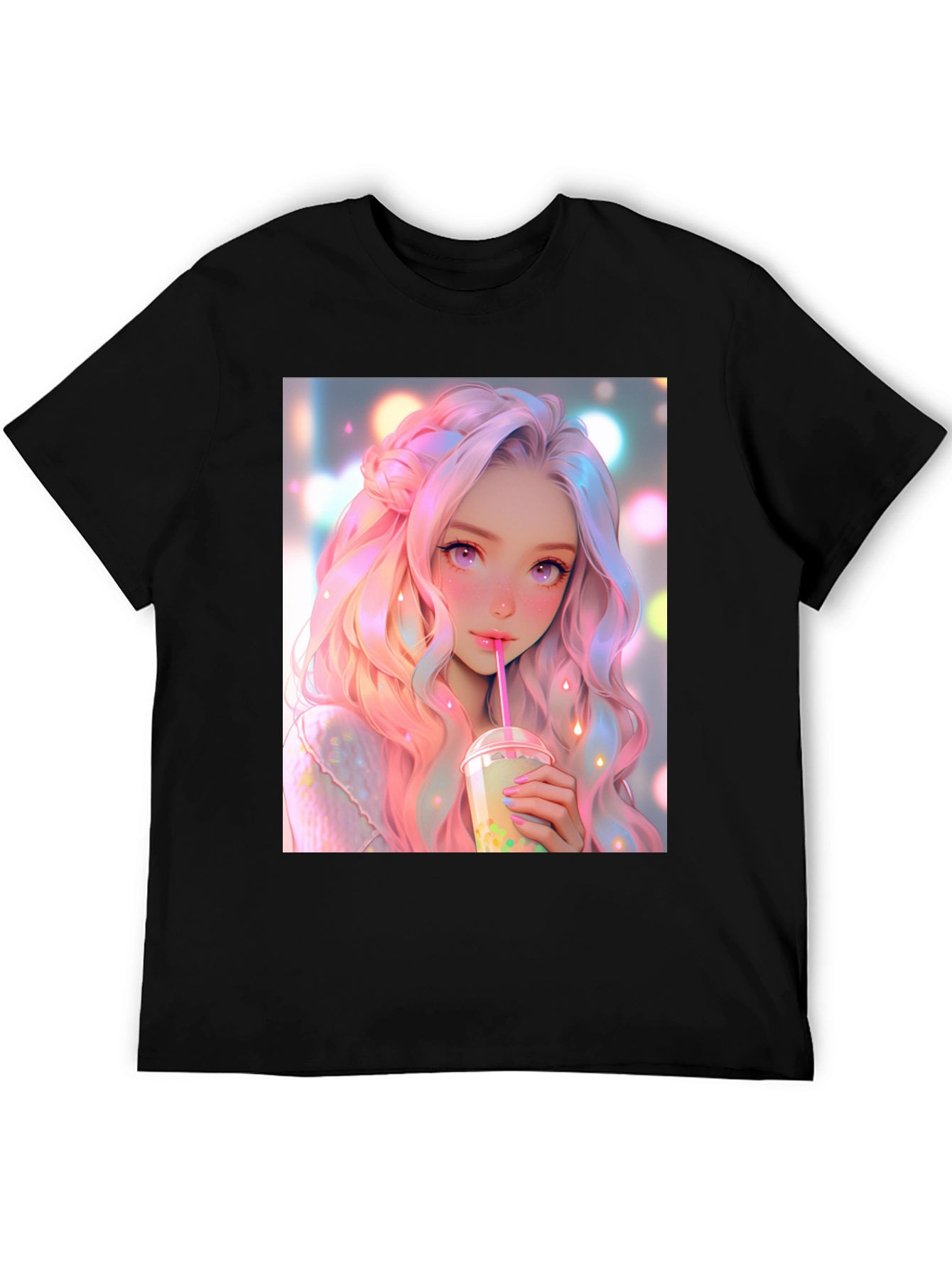Black Anime Girl Bubble Tea Graphic T-Shirt view 5