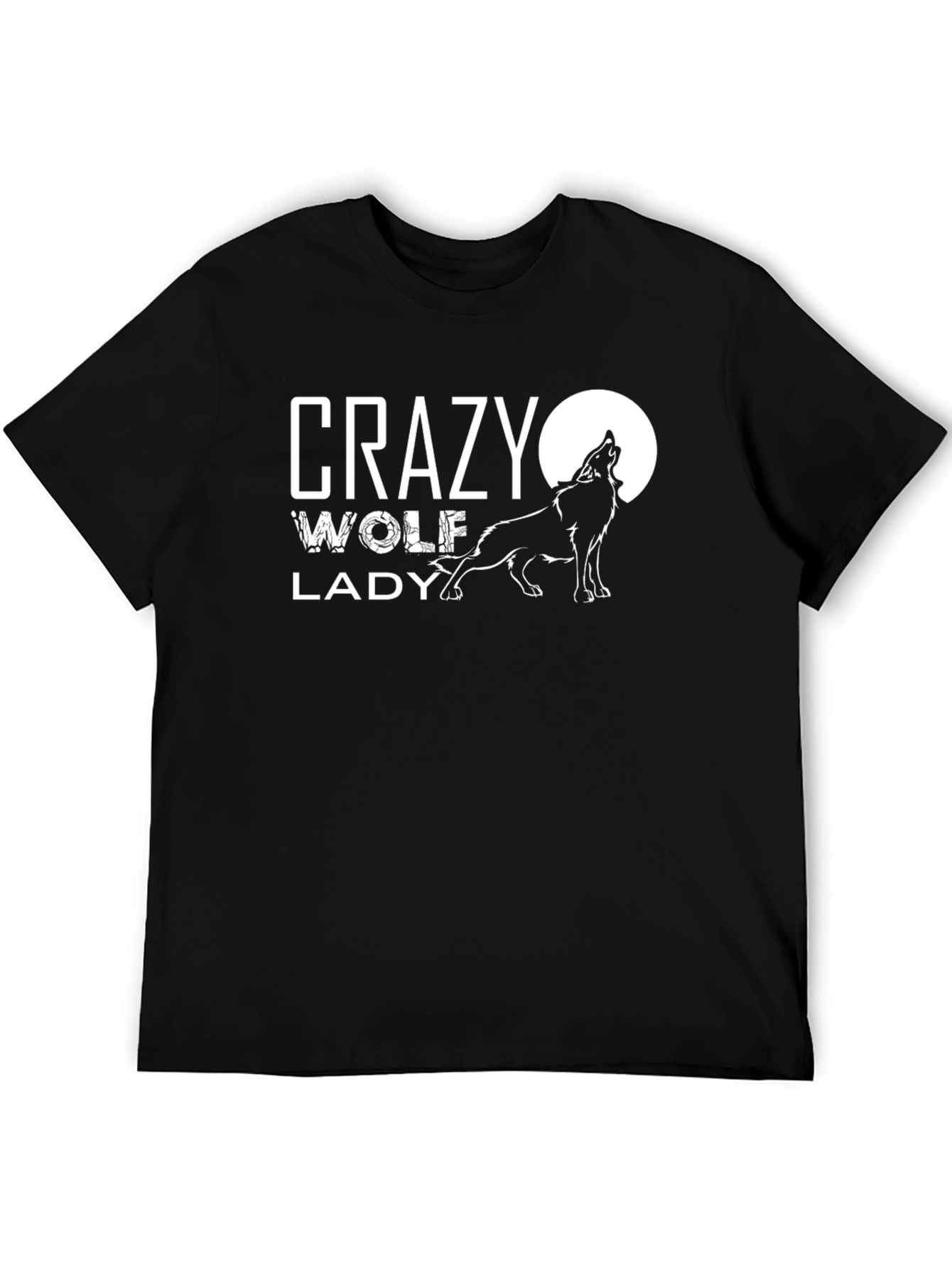Black Crazy Wolf Lady T-Shirt - Black view 5