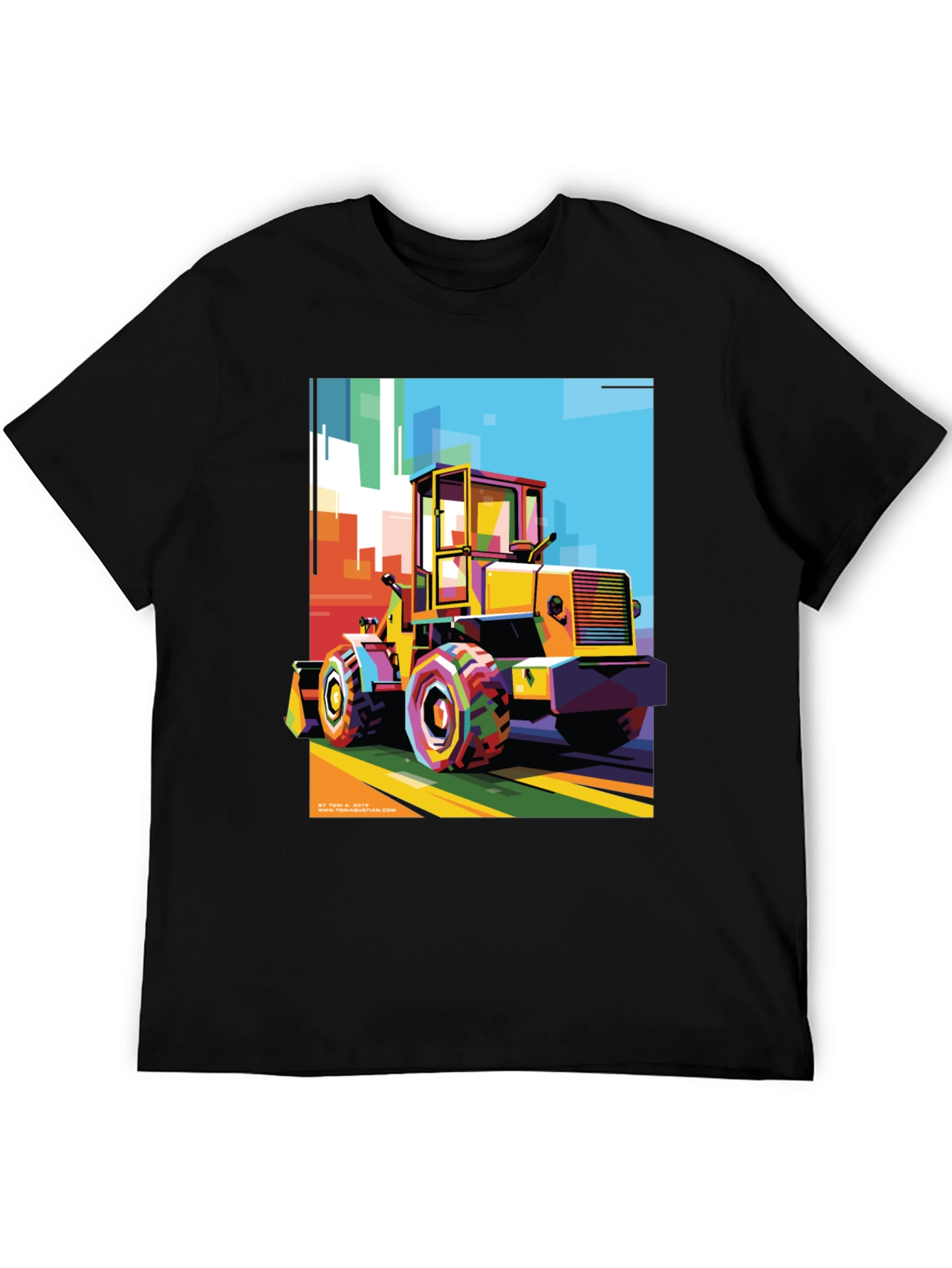 Black Bold Graphic Print T-Shirt - Construction Loader Art view 5