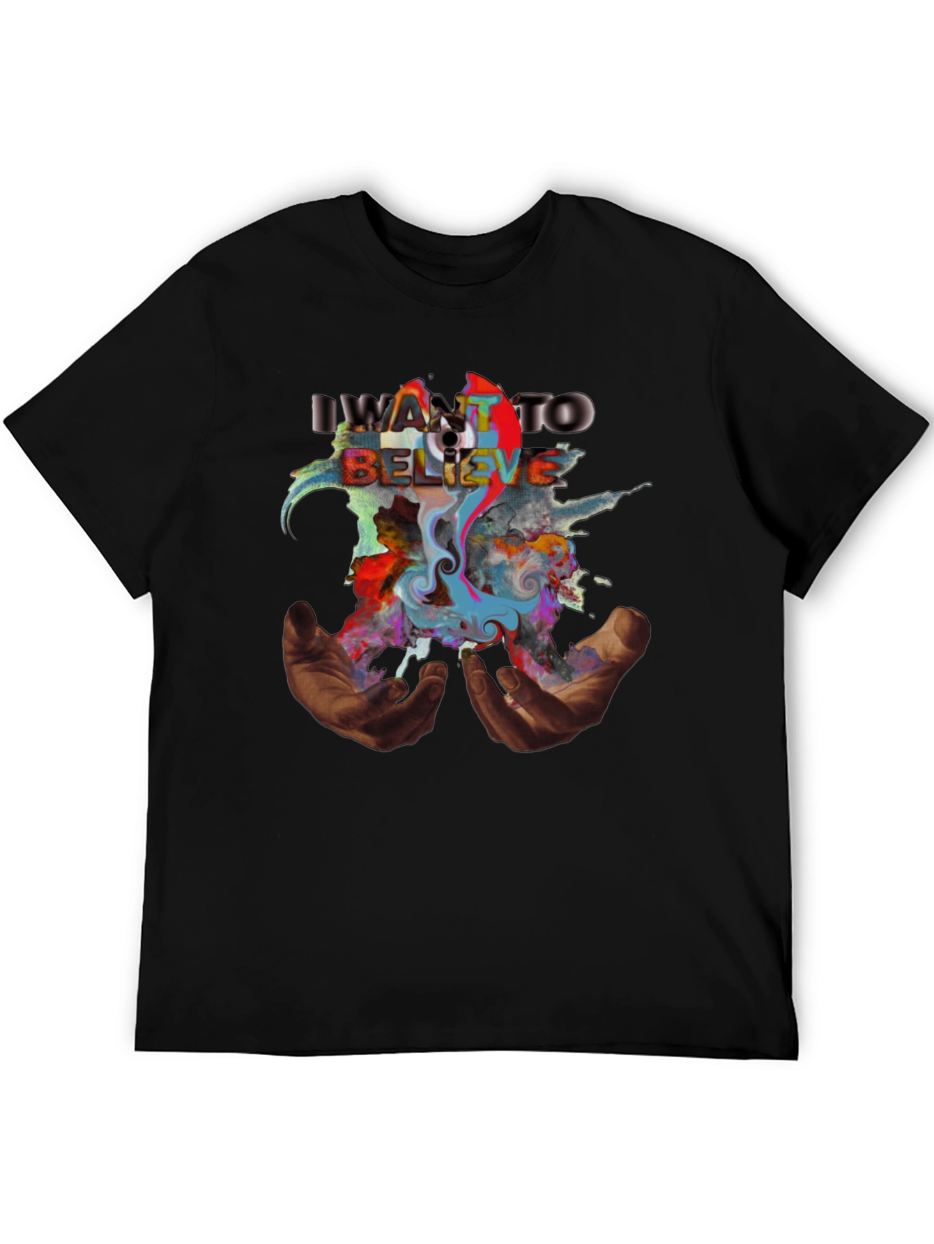 Black I Want to Believe T-Shirt with Abstract Art view 5