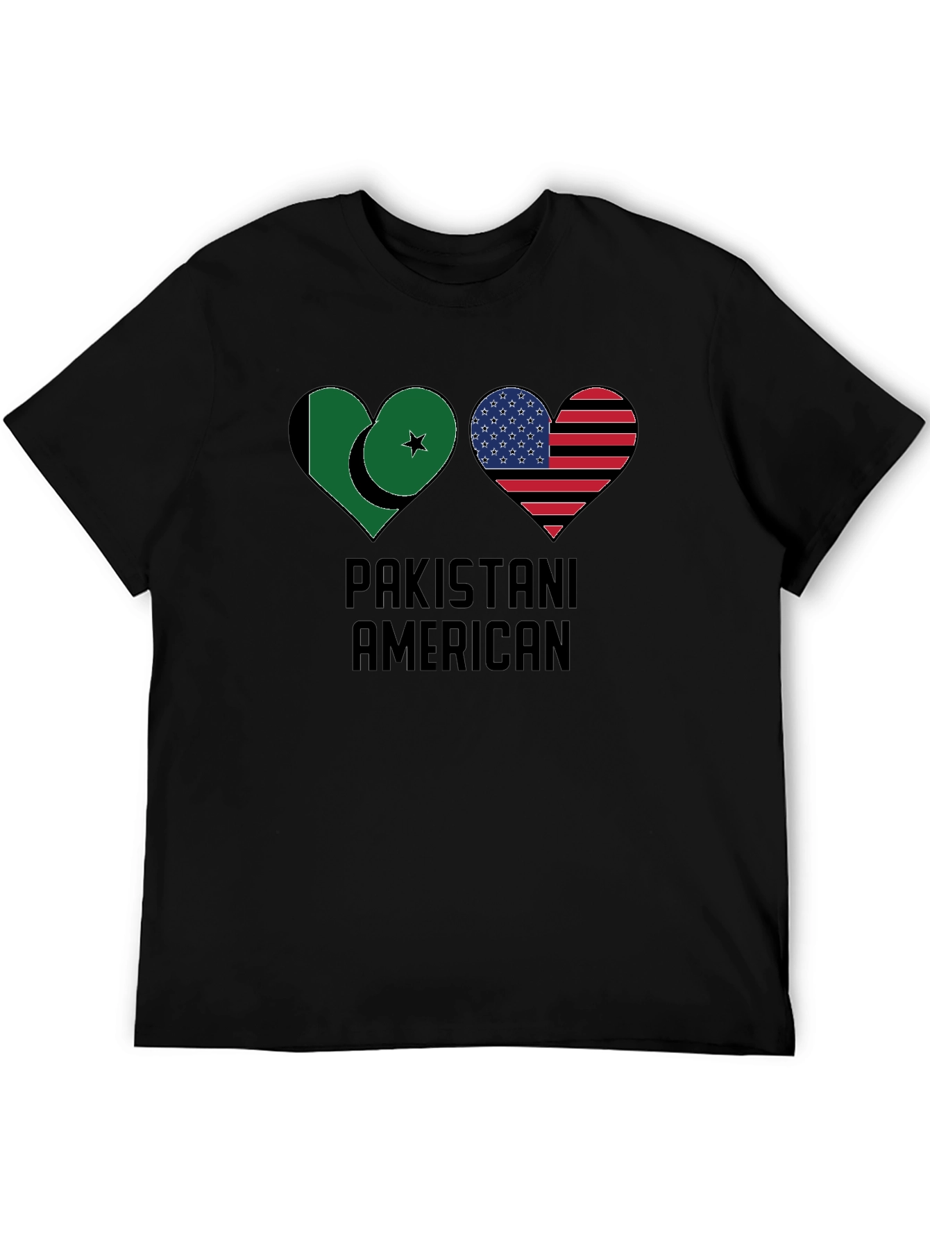 Black Pakistani American Heart Flag T-Shirt view 5
