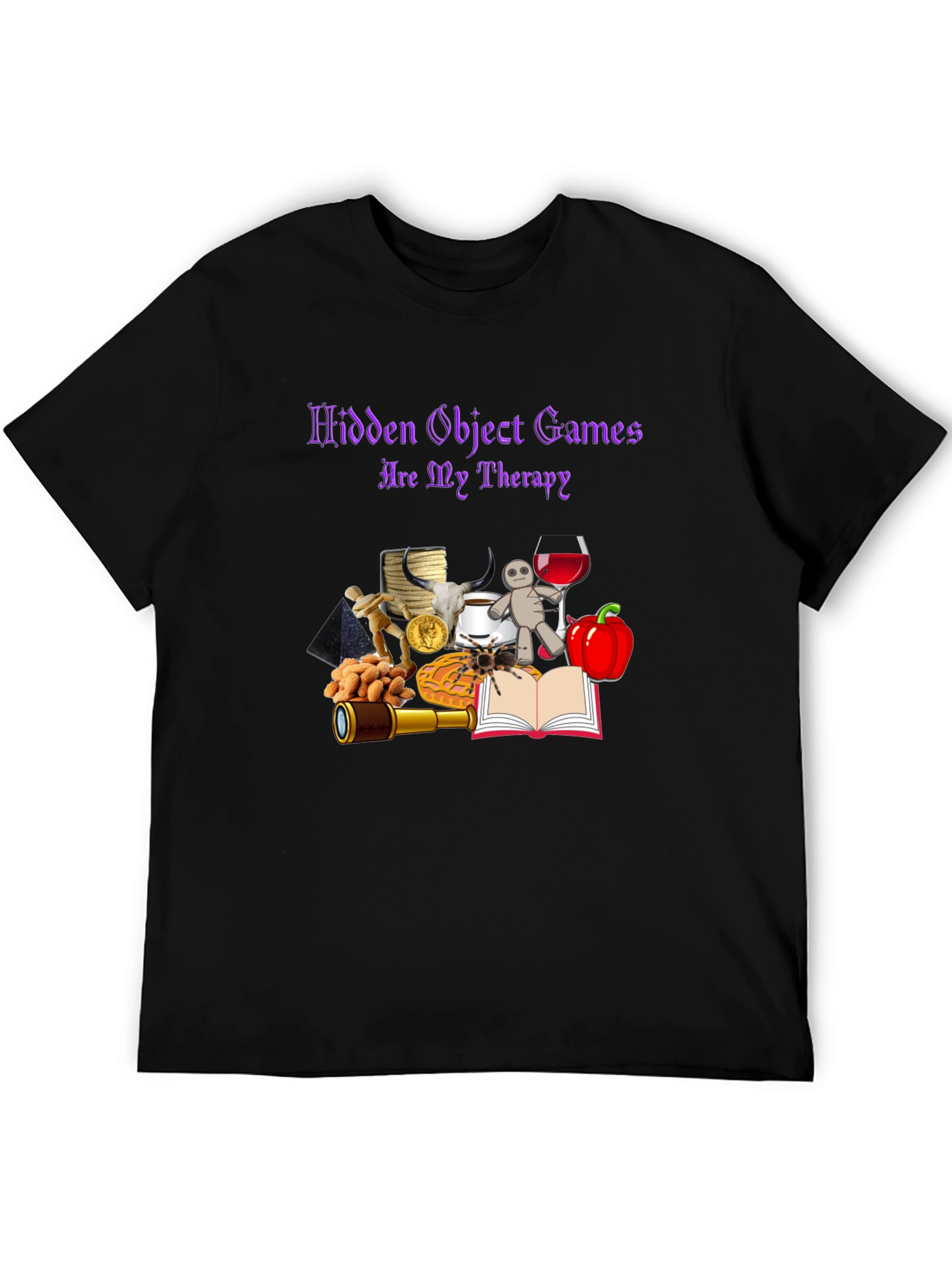 Black Hidden Object Games Therapy T-Shirt view 5
